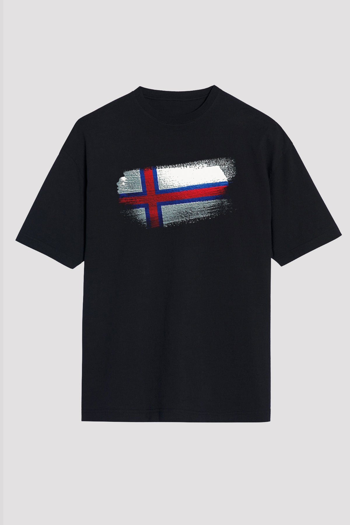 Faroe Adaları - Faroe İslands Bayrağı Baskılı Unisex Siyah Oversize Tişört