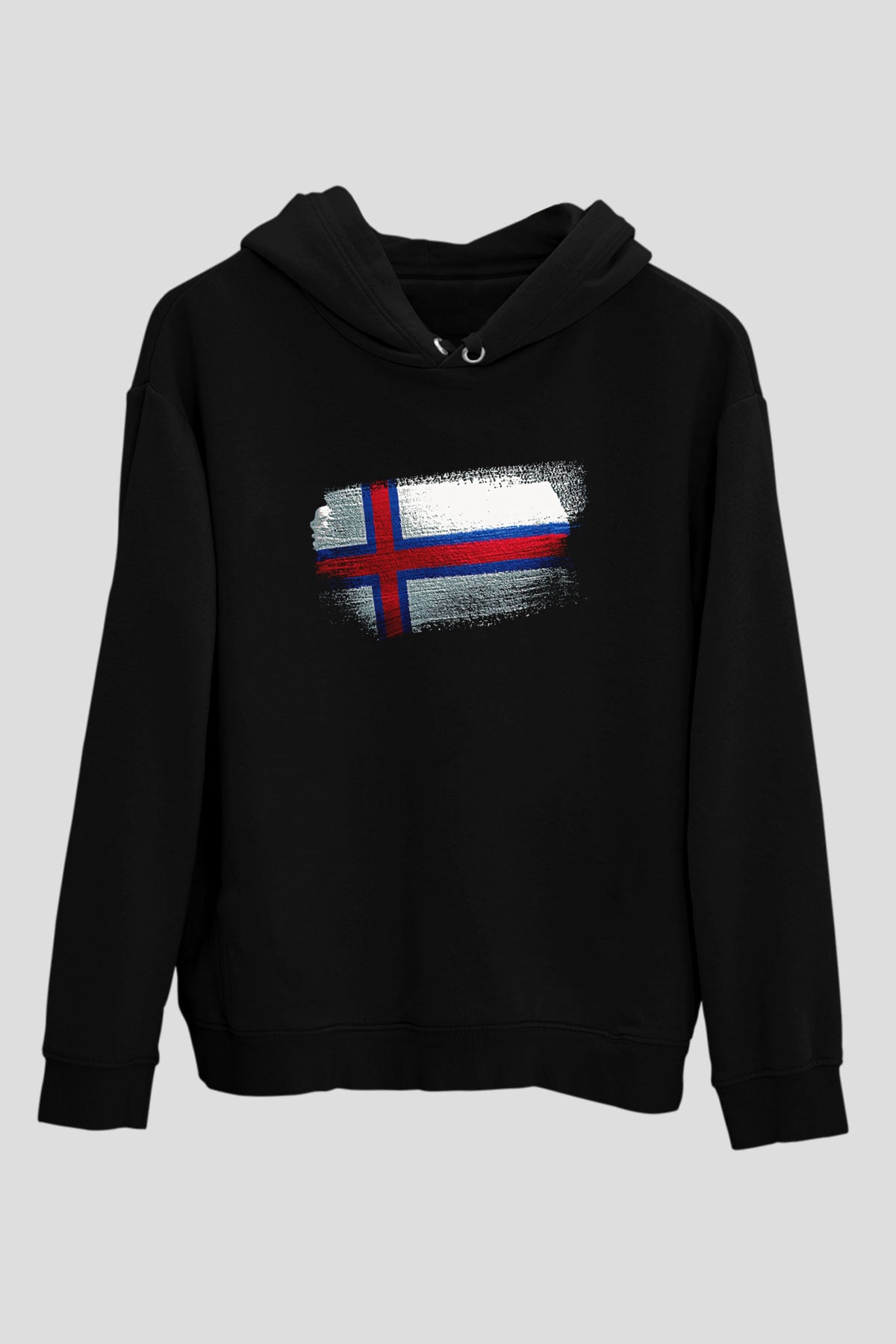 Faroe Adaları - Faroe İslands Bayrağı Baskılı Unisex Siyah Hoodie