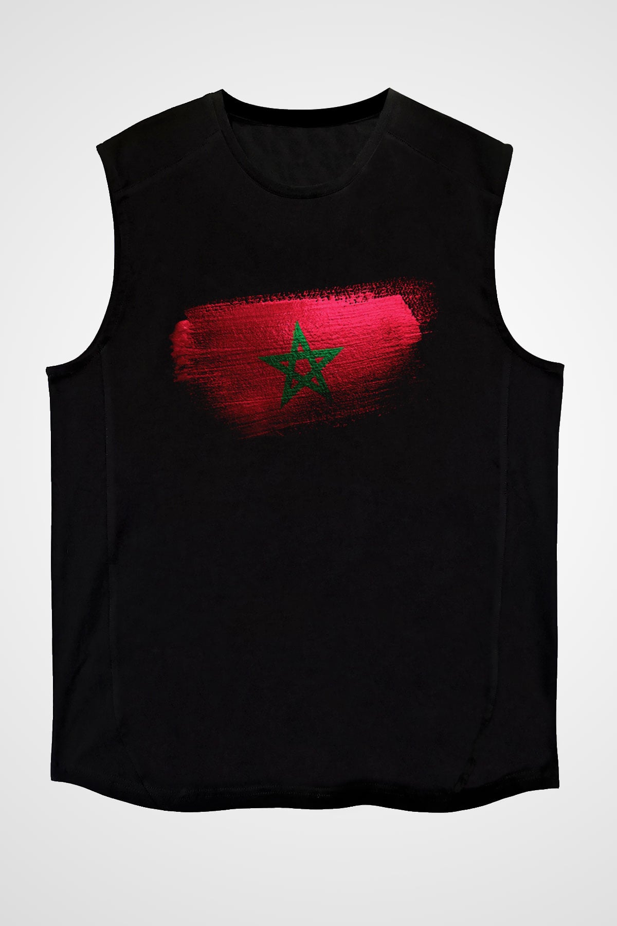 Fas - Morocco Bayrağı Baskılı Unisex Siyah Kolsuz Tişört