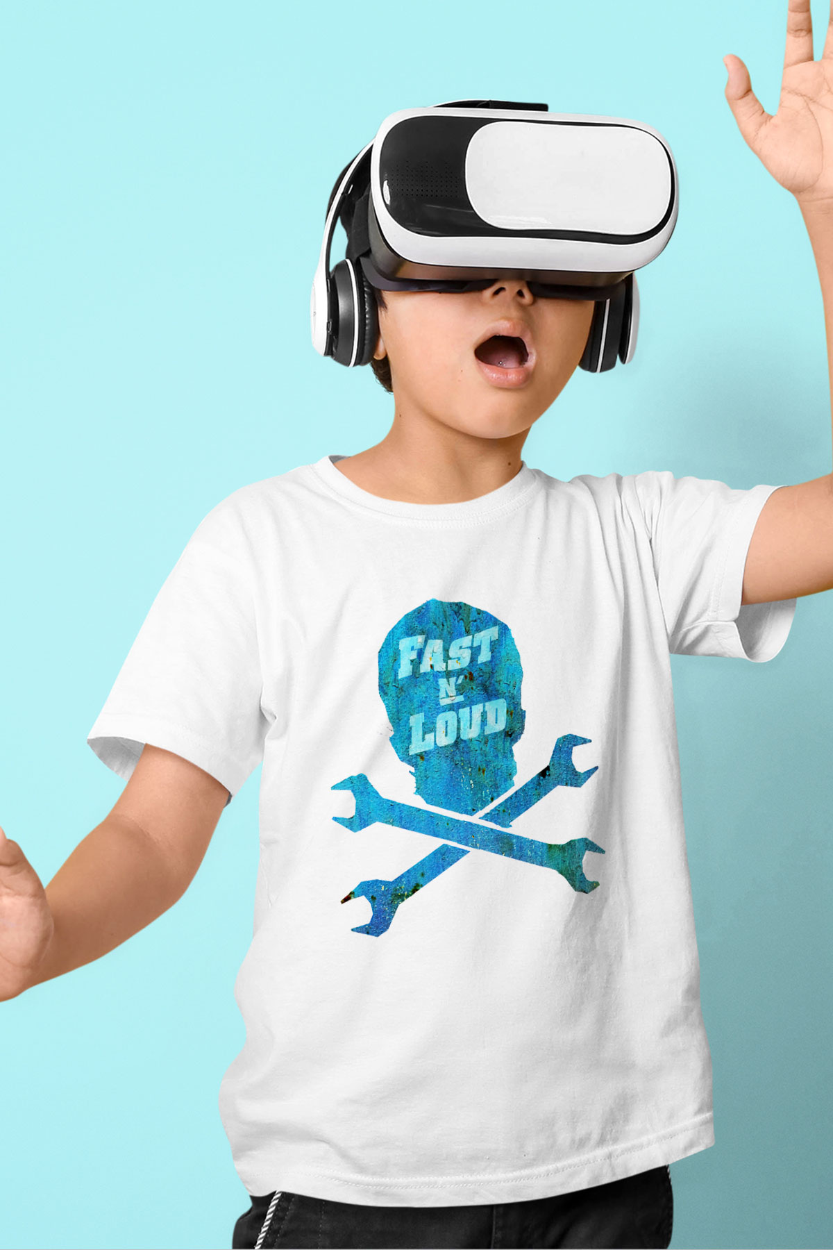 Fast N' Loud Baskılı Beyaz Unisex Çocuk Tişört