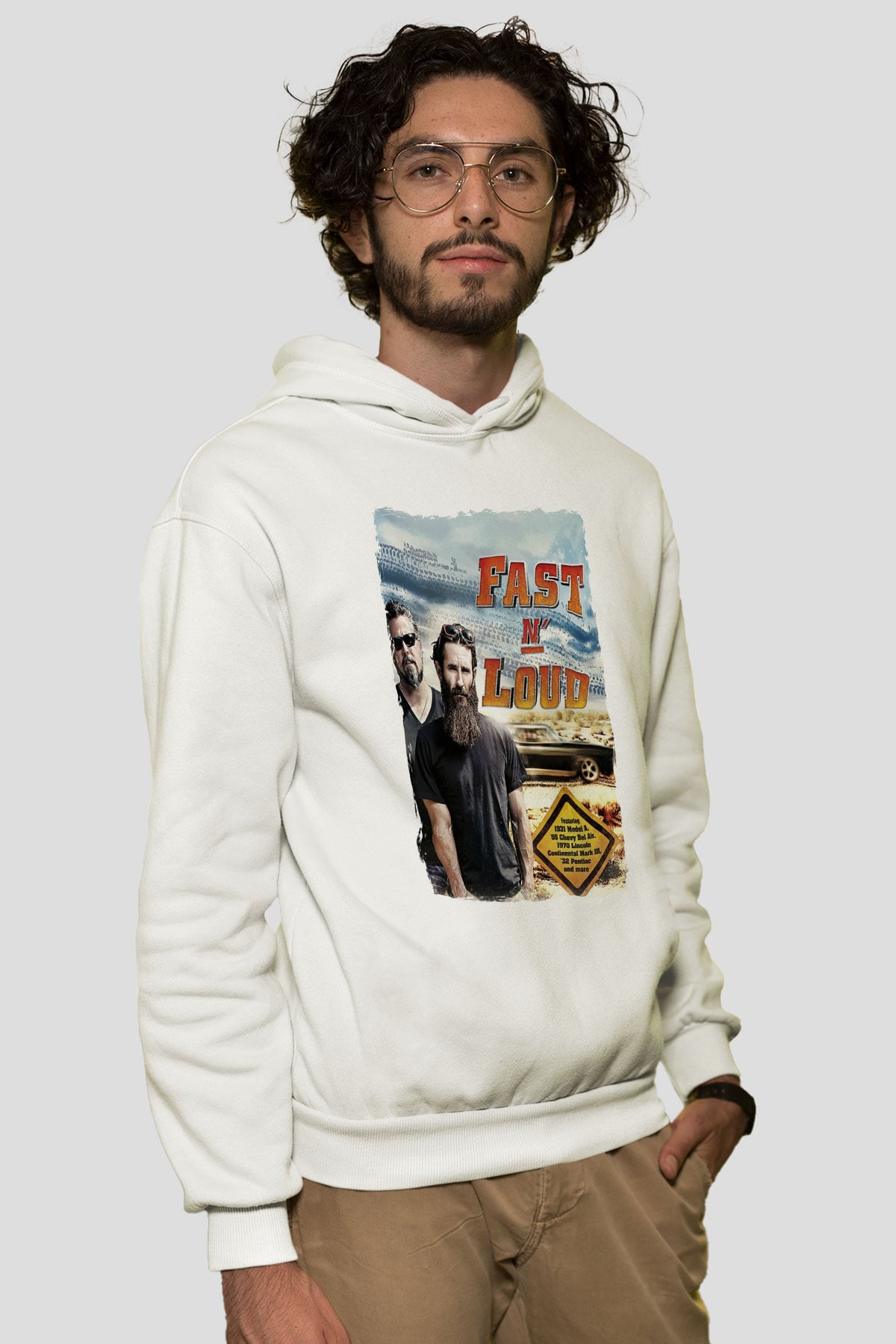 Fast N' Loud Beyaz Unisex Hoodie
