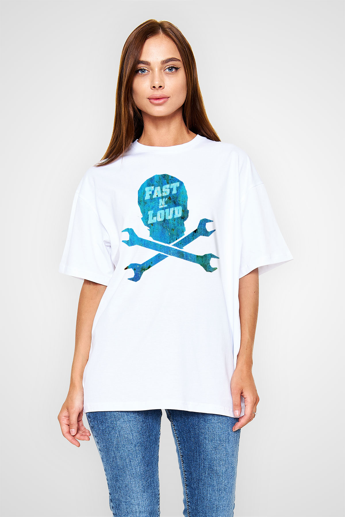 Fast N' Loud Beyaz Unisex Oversize Tişört T-Shirt