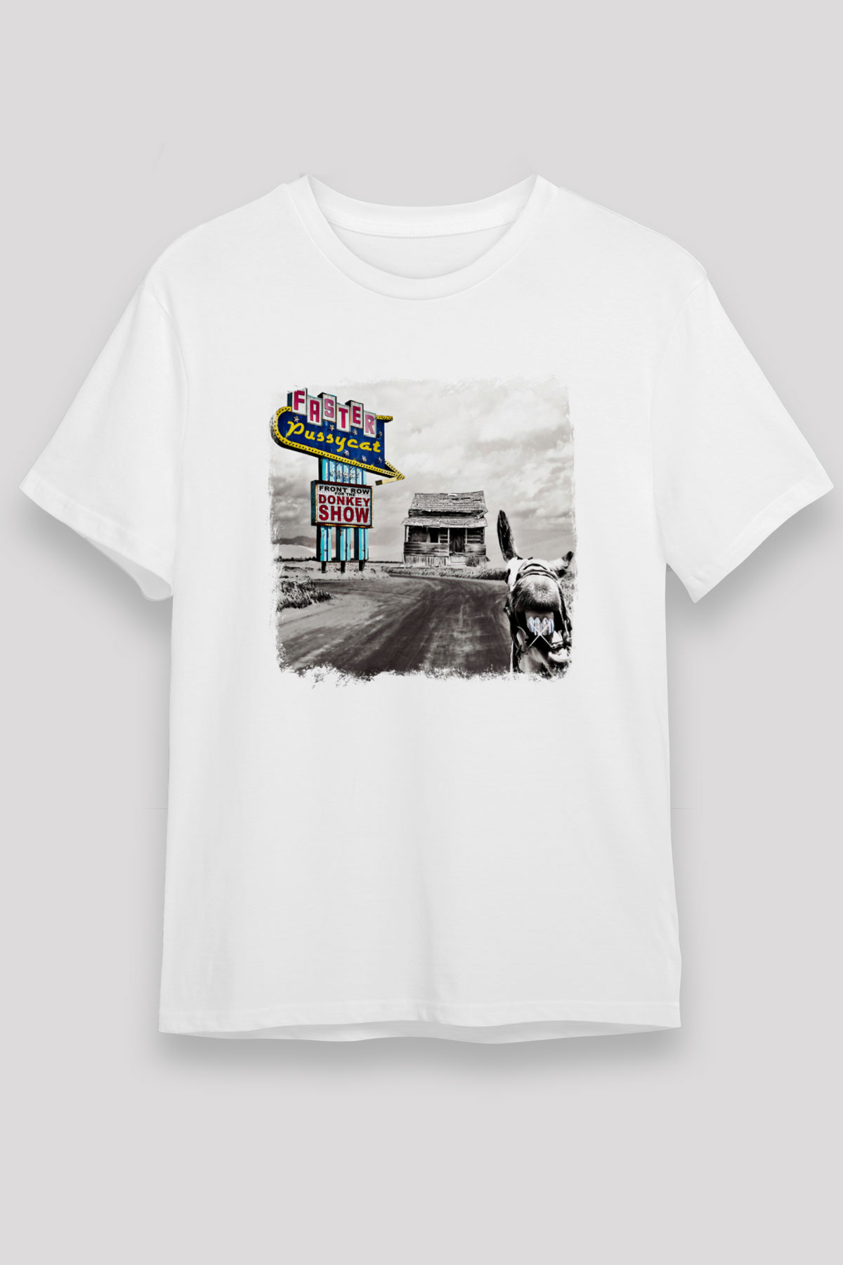Faster Pussycat Baskılı Unisex Beyaz Tişört