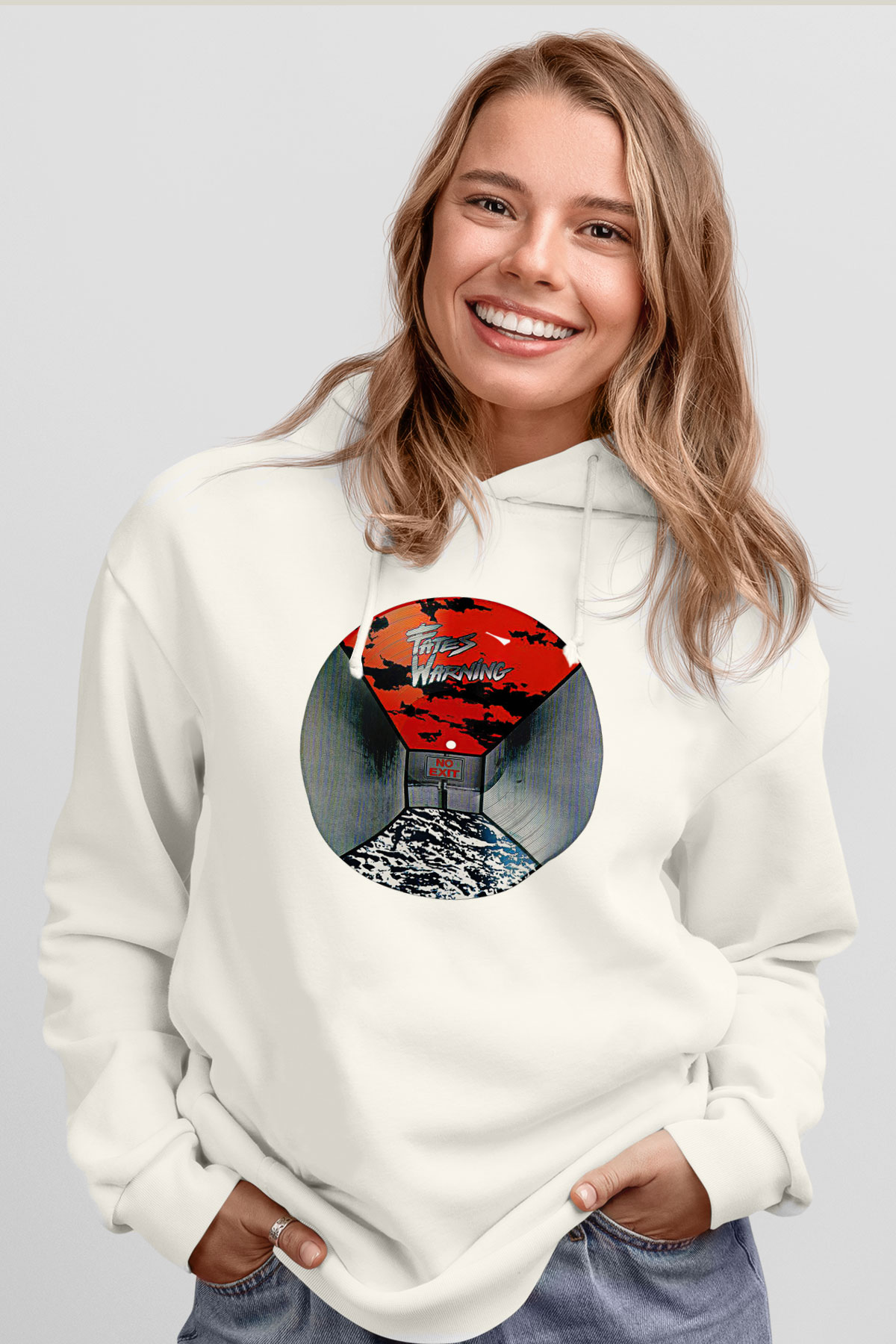 Fates Warning Baskılı Beyaz Unisex Kapüşonlu Sweatshirt