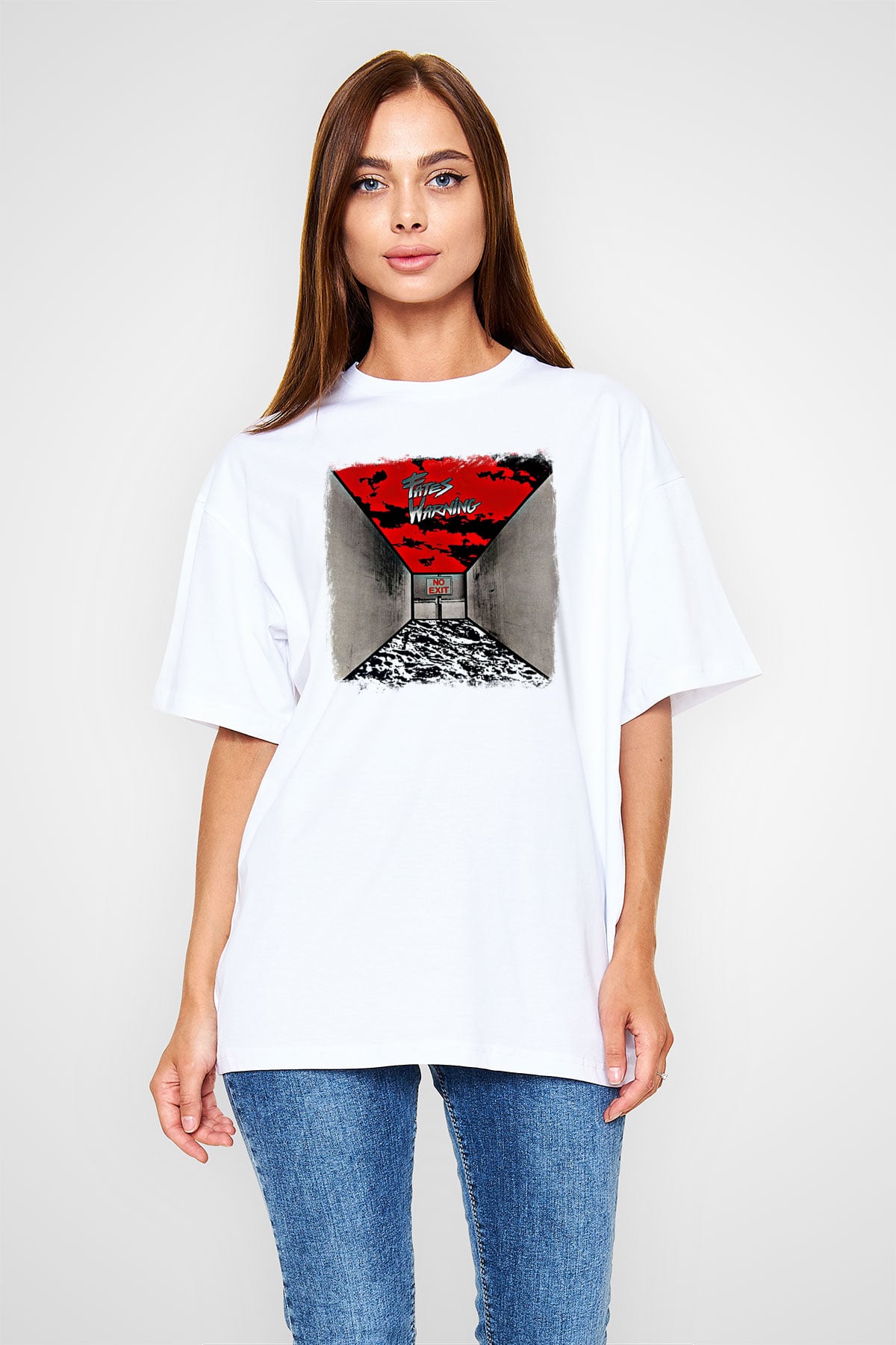 Fates Warning Baskılı Unisex Beyaz Oversize Tişört