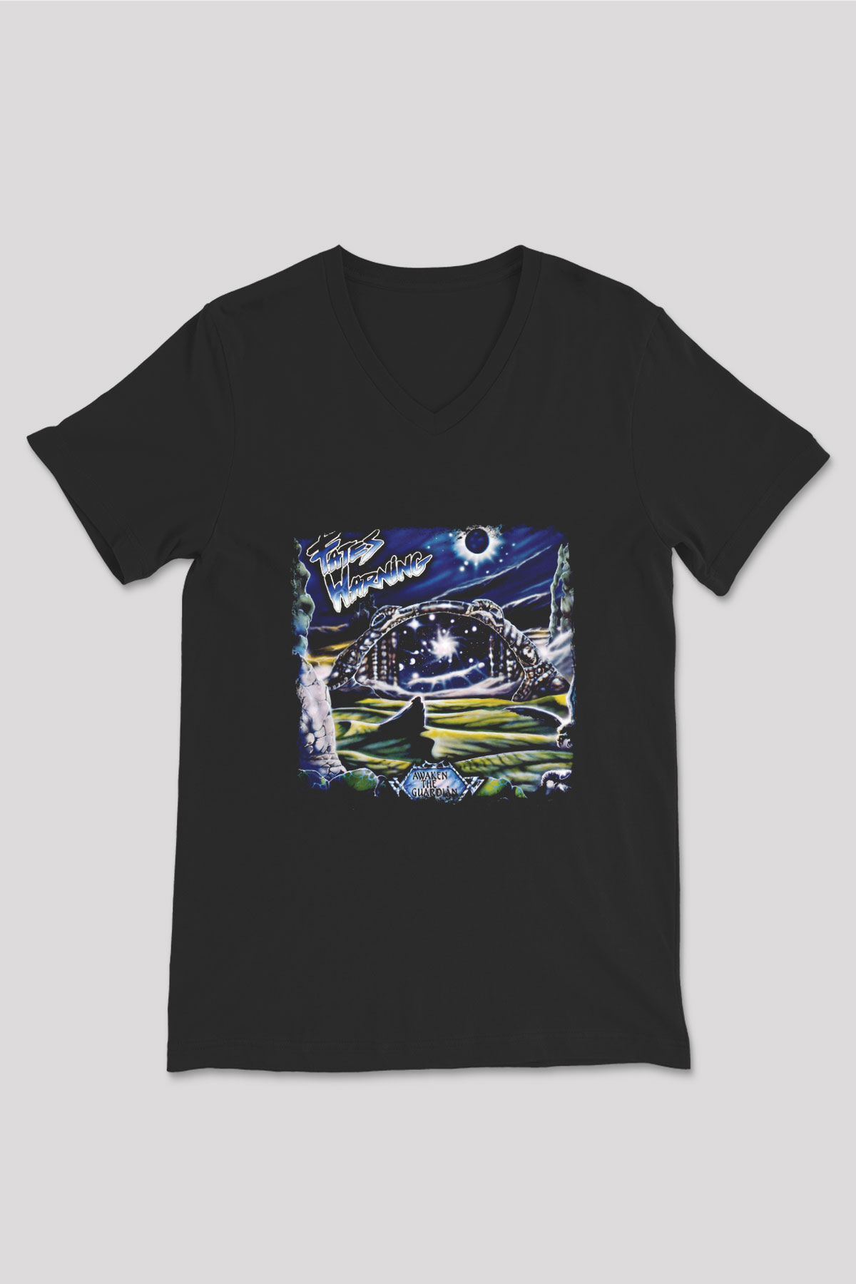 Fates Warning Baskılı Unisex Siyah V Yaka Tişört