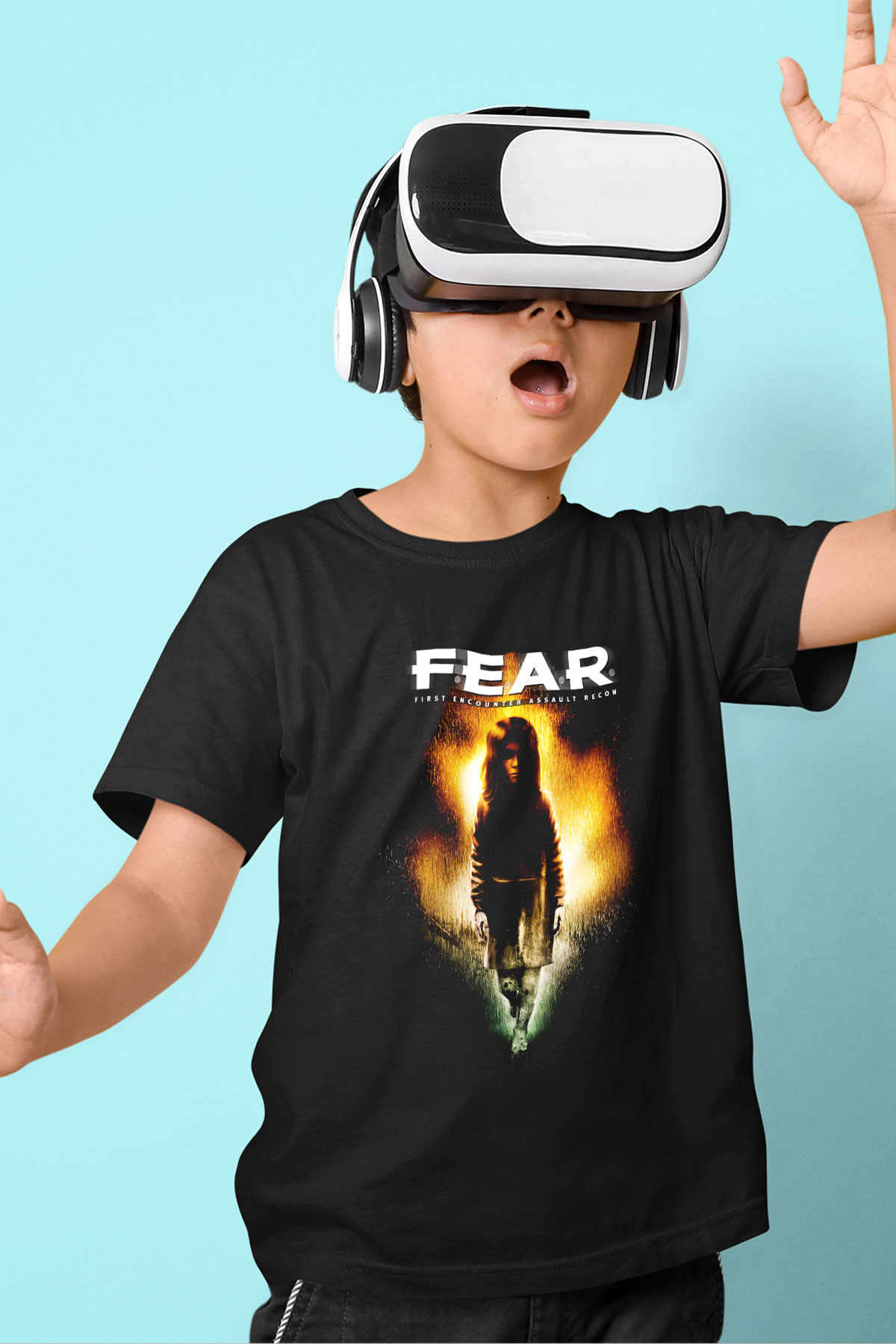Fear Baskılı Siyah Unisex Çocuk Tişört