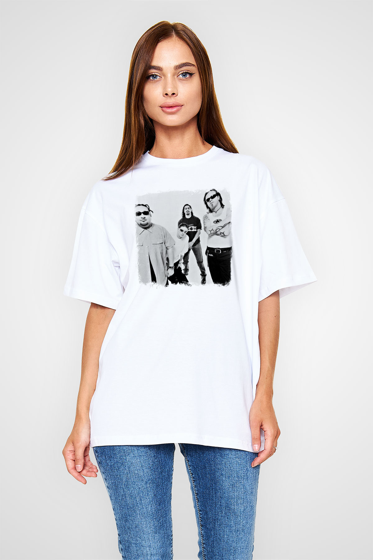 Fear Factory Baskılı Unisex Beyaz Oversize Tişört
