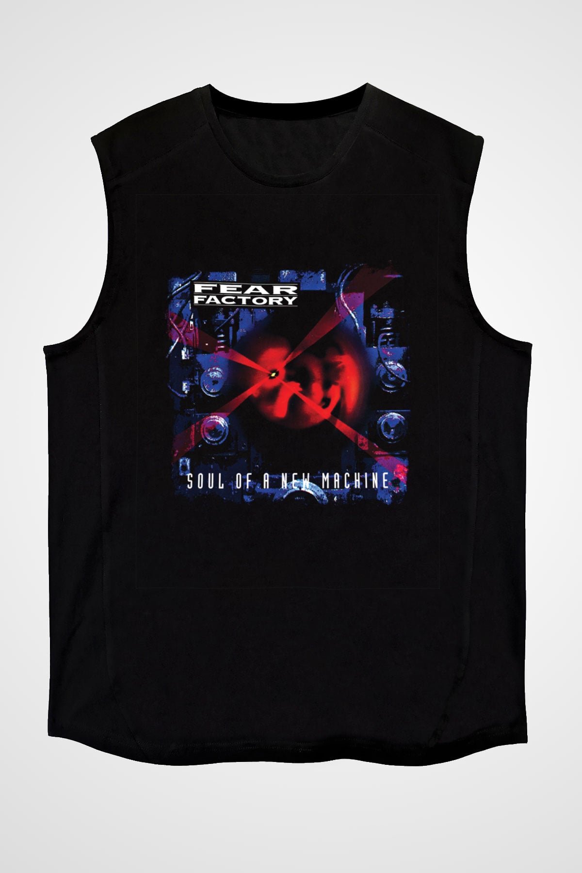 Fear Factory Baskılı Unisex Siyah Kolsuz Tişört