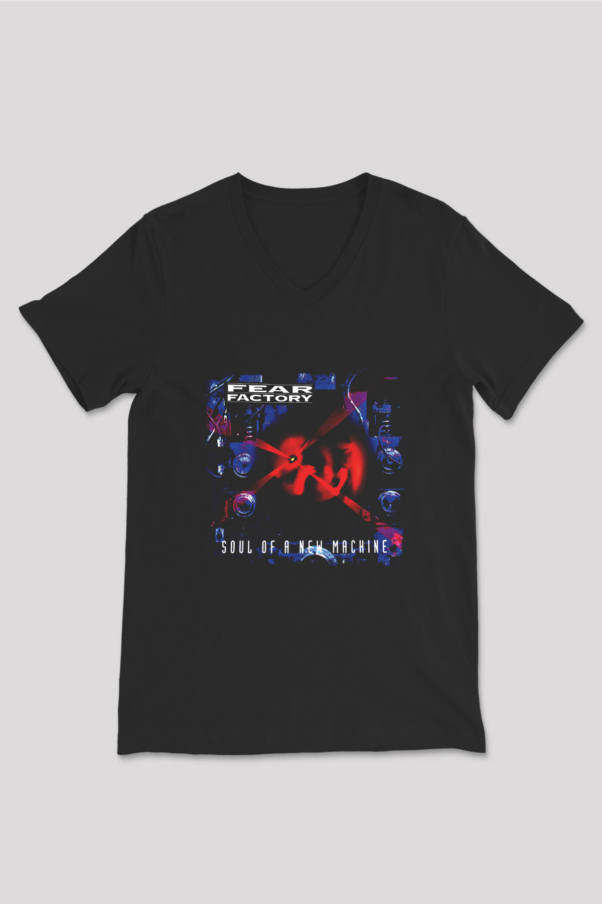 Fear Factory Baskılı Unisex Siyah V Yaka Tişört