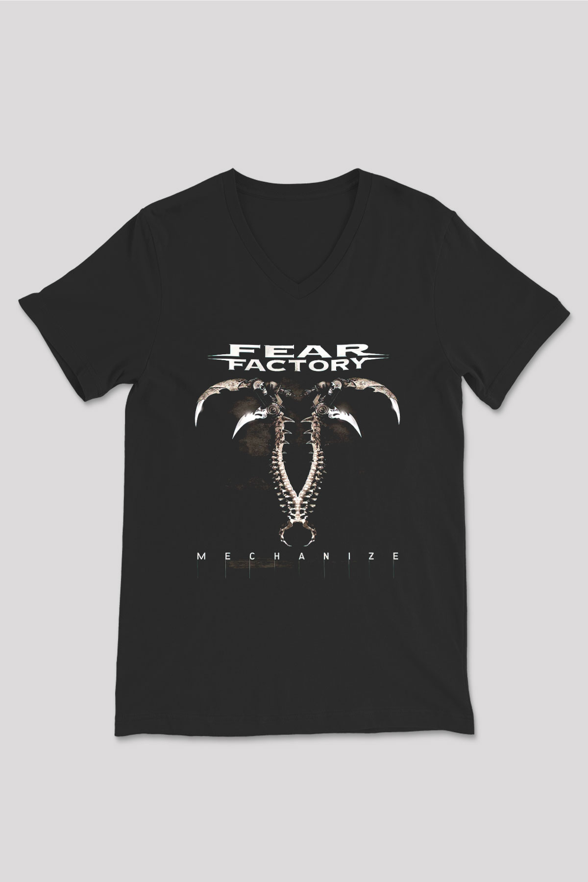 Fear Factory Siyah Unisex V Yaka Tişört T-Shirt