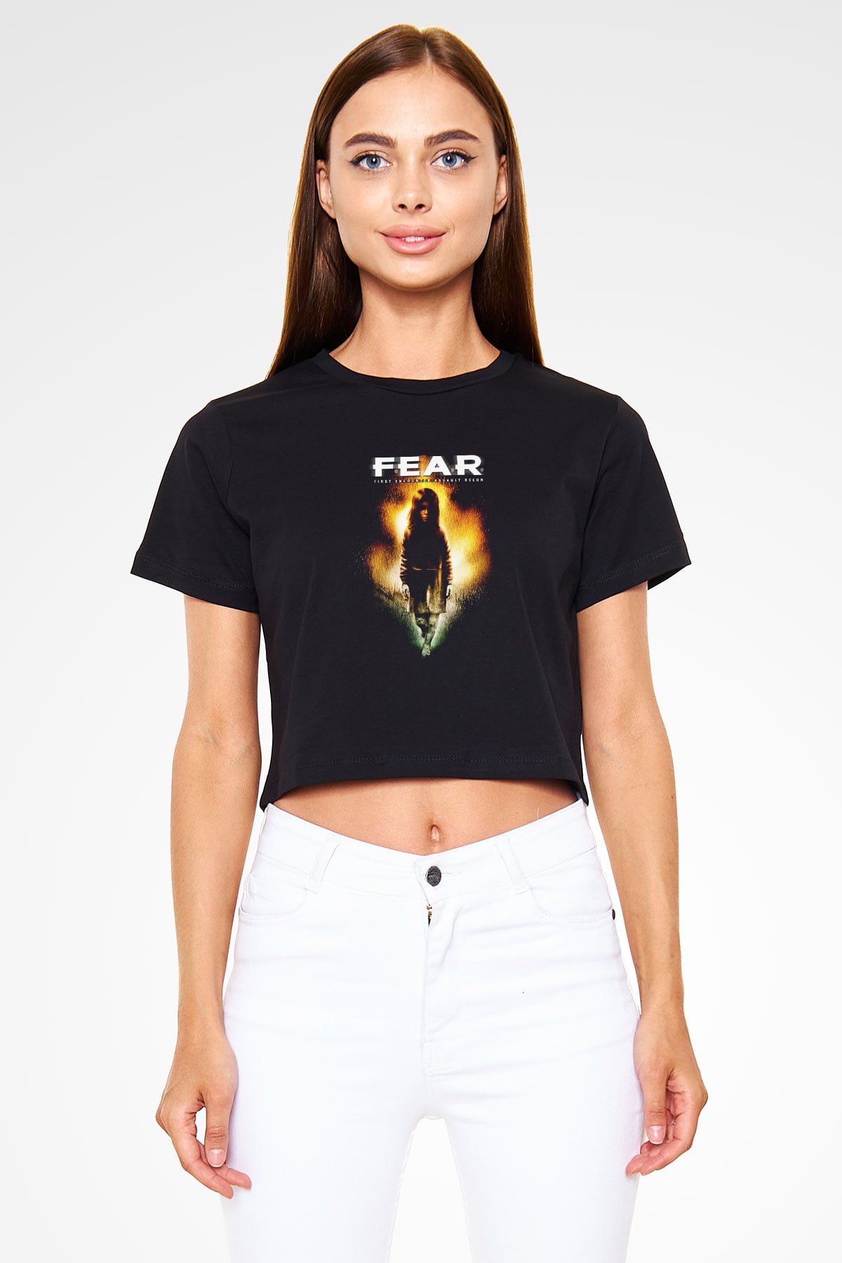 Fear Siyah Crop Top Tişört