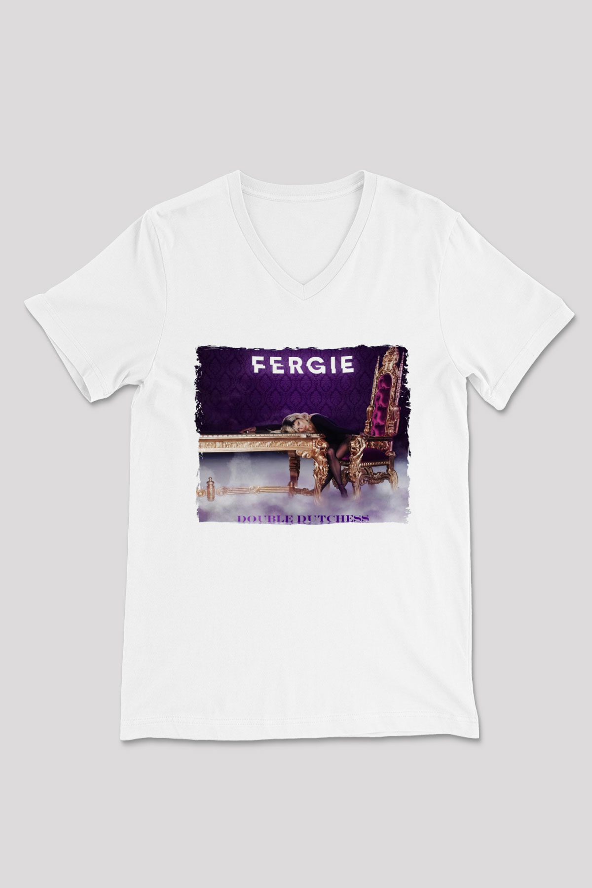 Fergie Beyaz Unisex V Yaka Tişört