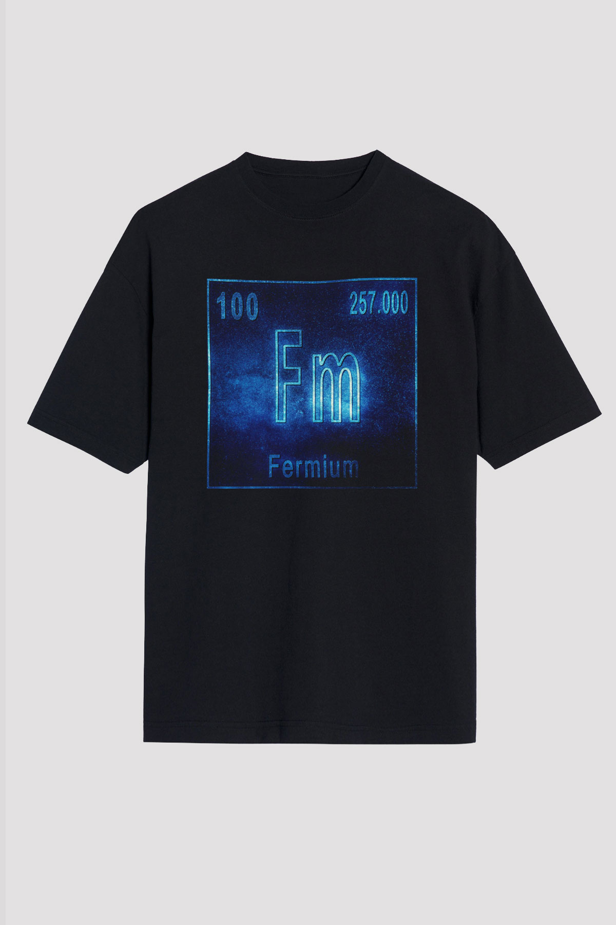 Fermiyum Atom Numarası Baskılı Unisex Siyah Oversize Tişört