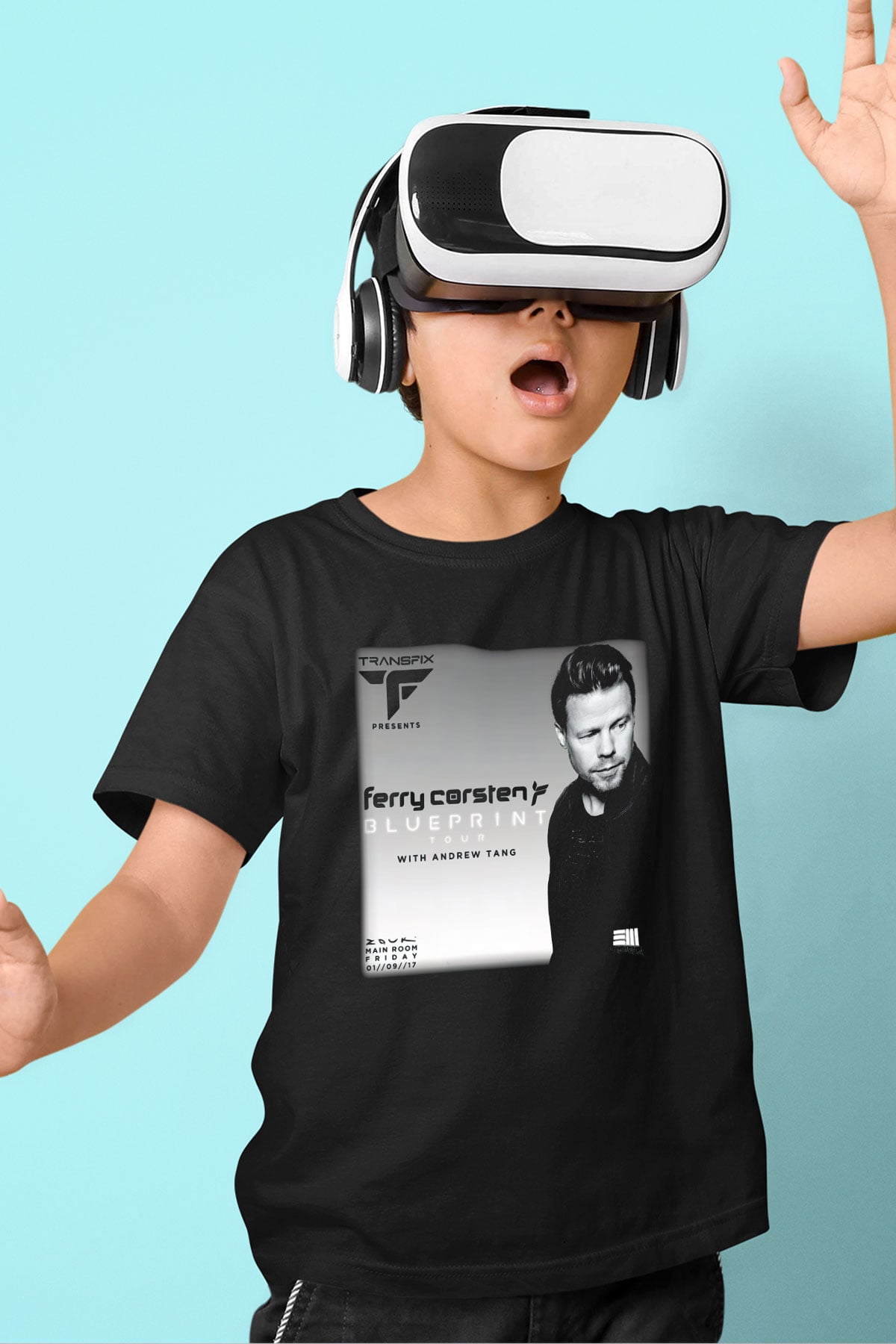 Ferry Corsten Baskılı Siyah Unisex Çocuk Tişört