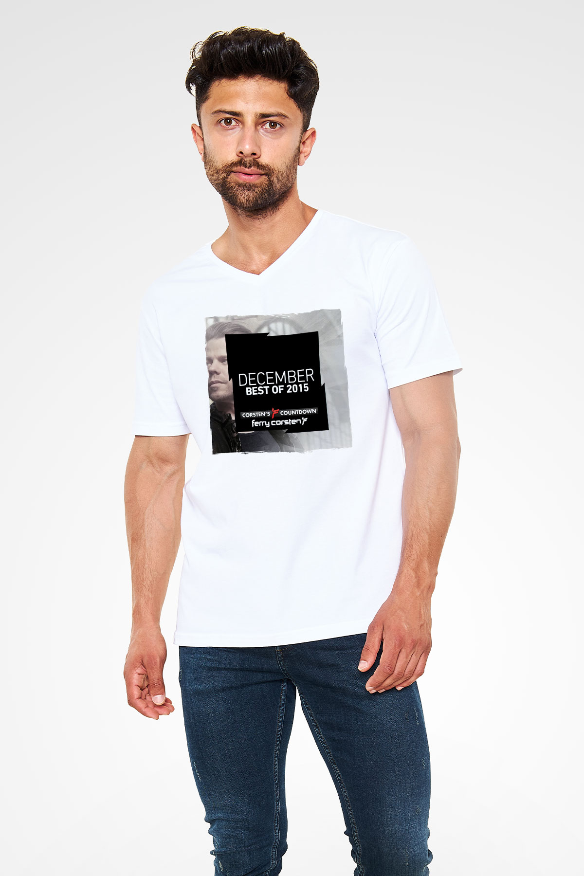 Ferry Corsten Beyaz Unisex V Yaka Tişört