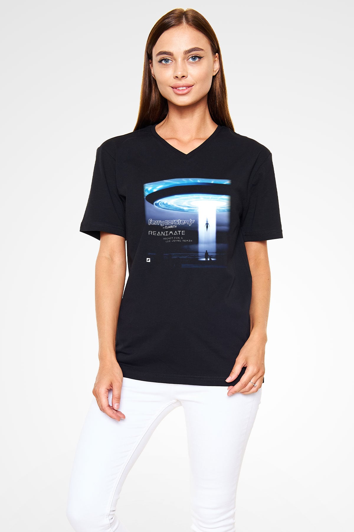 Ferry Corsten Siyah Unisex V Yaka Tişört T-Shirt