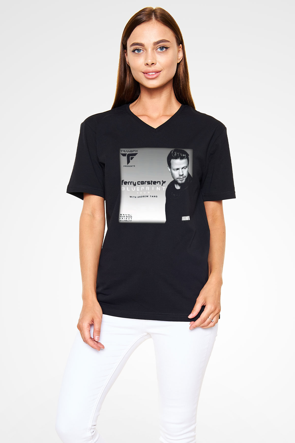 Ferry Corsten Siyah Unisex V Yaka Tişört T-Shirt