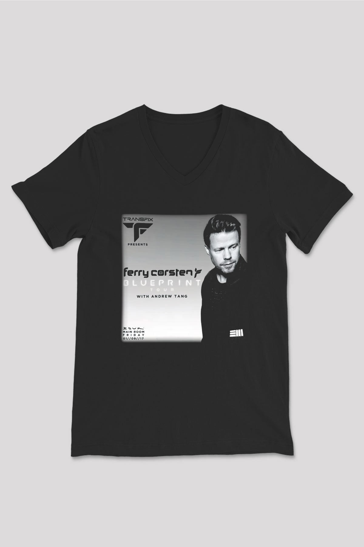 Ferry Corsten Siyah Unisex V Yaka Tişört T-Shirt