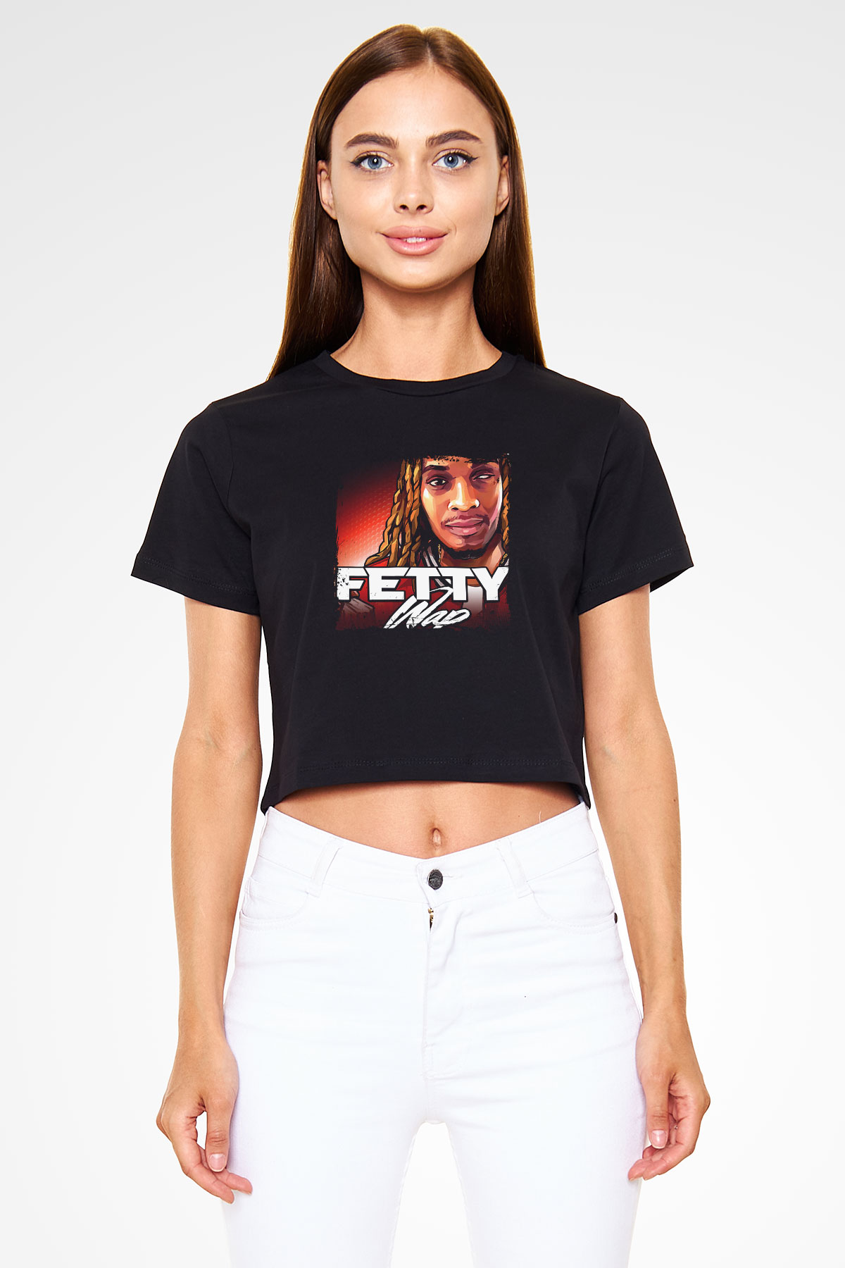 Fetty Wap Baskılı Crop Top Siyah Kadın Tişört