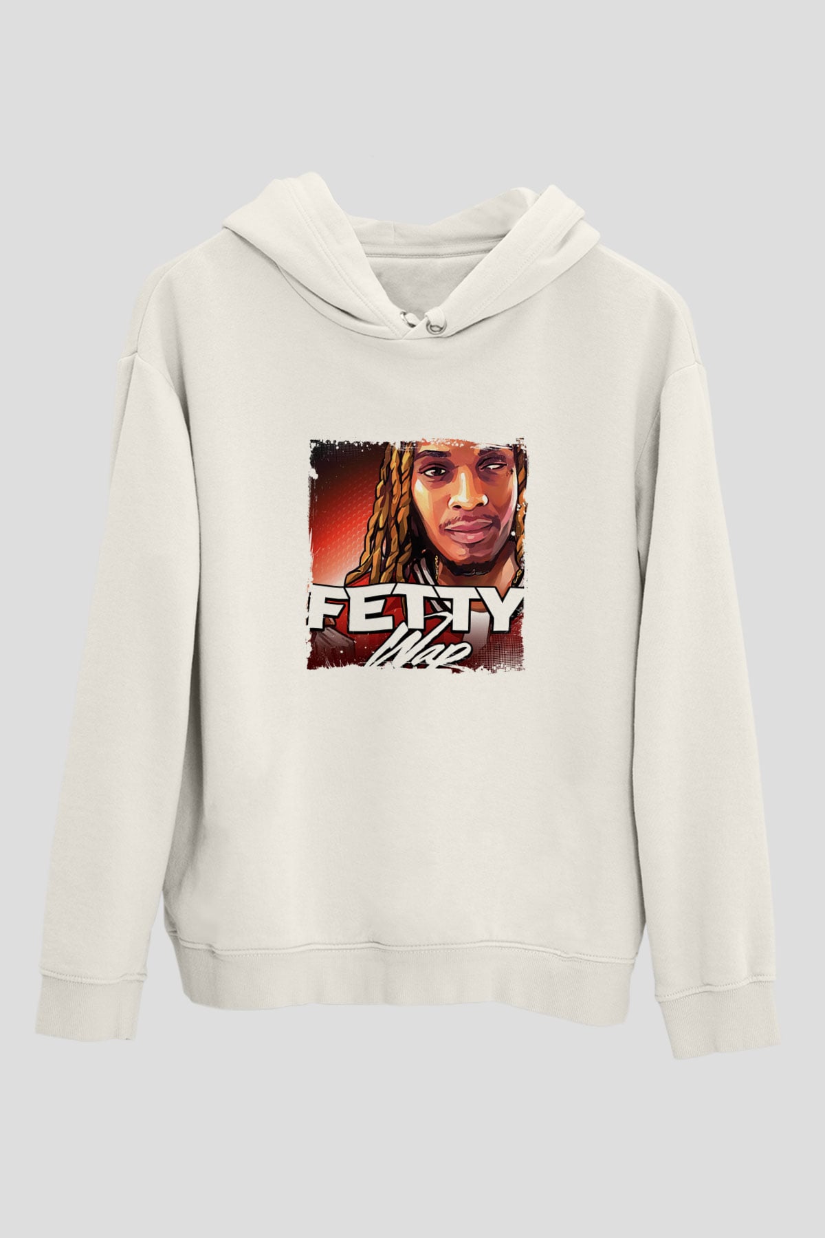 Fetty Wap Baskılı Unisex Beyaz Kapüşonlu Sweatshirt