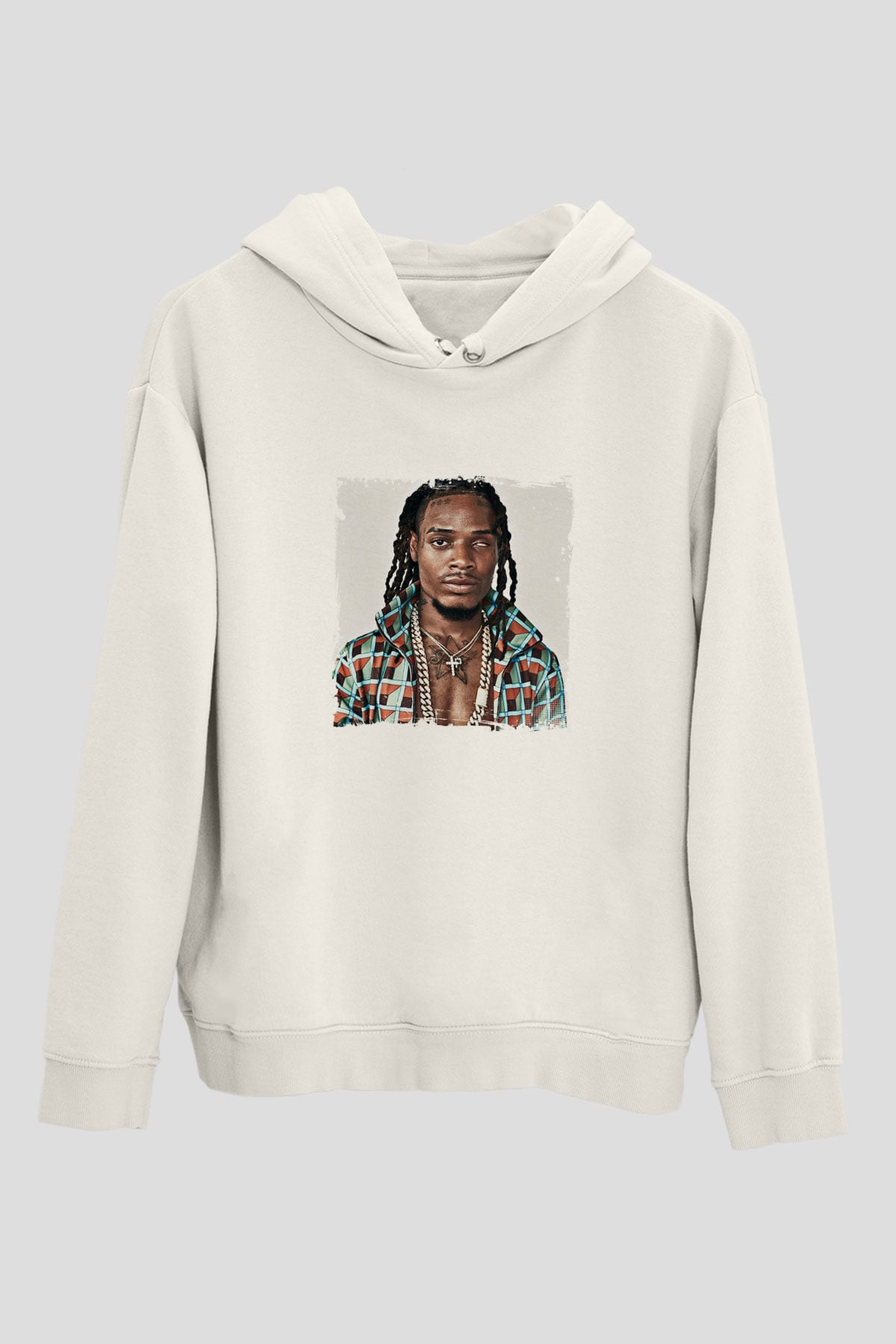 Fetty Wap Baskılı Unisex Beyaz Kapüşonlu Sweatshirt