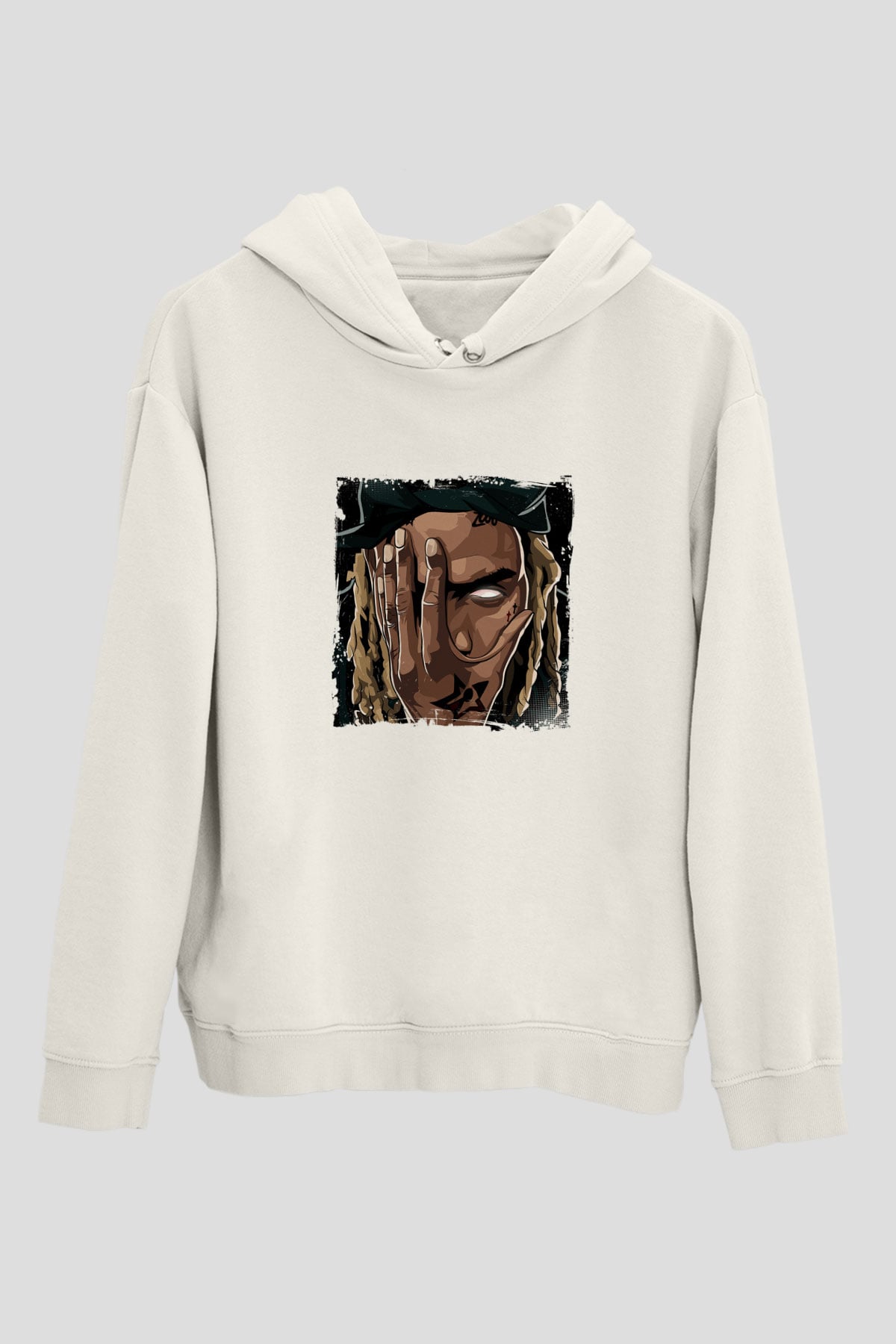 Fetty Wap Baskılı Unisex Beyaz Kapüşonlu Sweatshirt