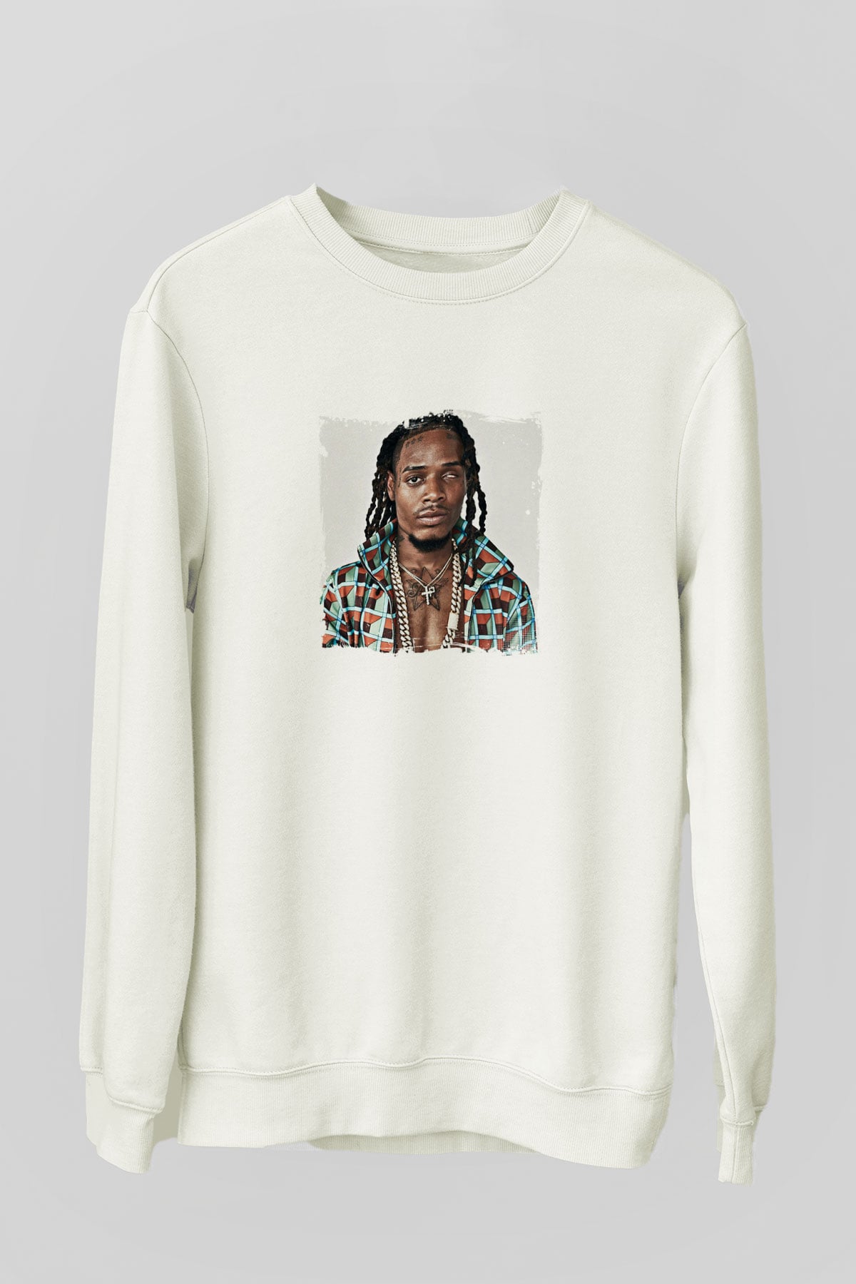 Fetty Wap Baskılı Unisex Beyaz Sweatshirt