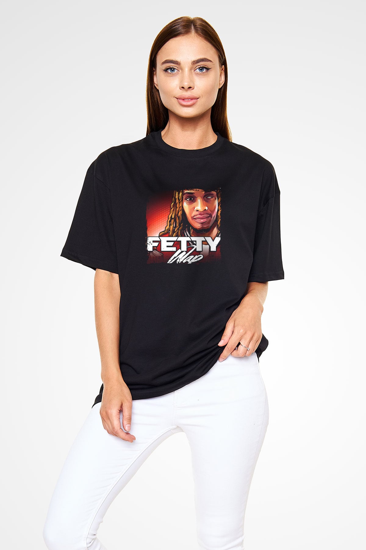 Fetty Wap Baskılı Unisex Oversize Siyah Tişört