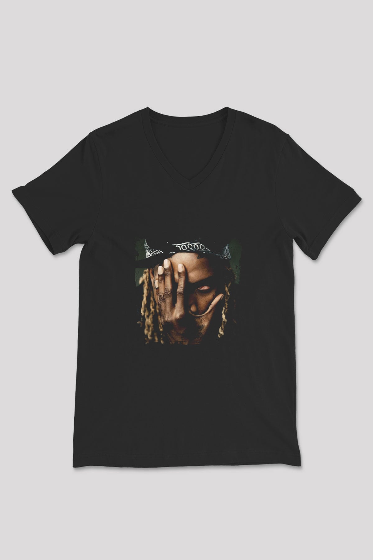 Fetty Wap Baskılı Unisex Siyah V Yaka Tişört