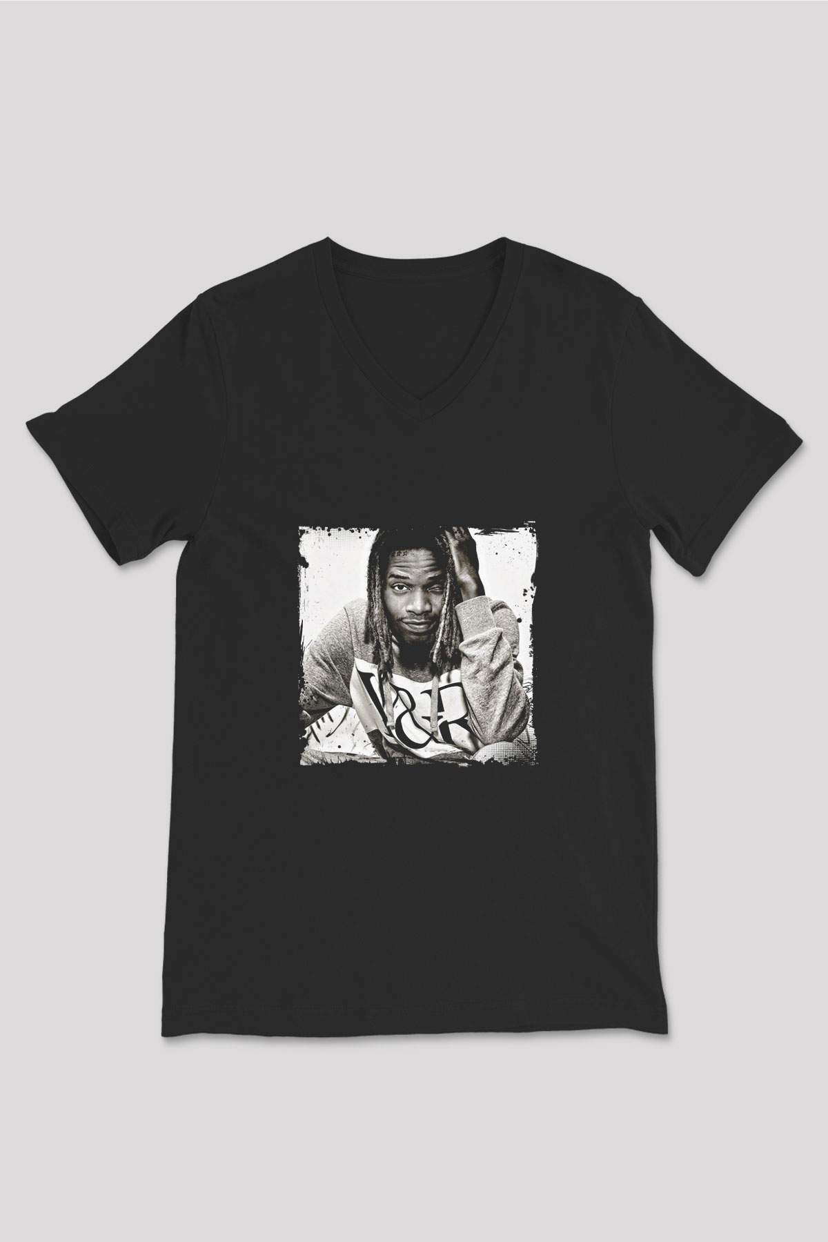 Fetty Wap Baskılı Unisex Siyah V Yaka Tişört