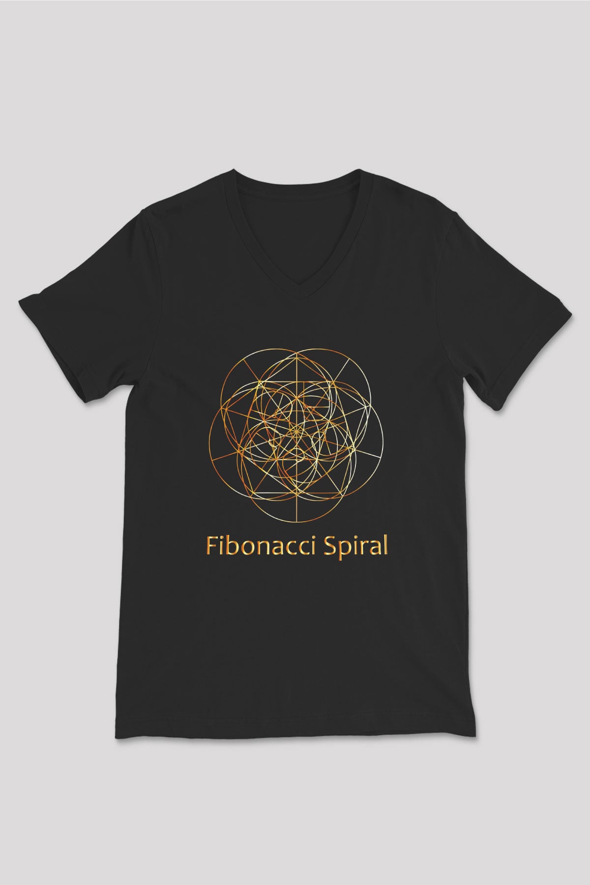 Fibonacci Spirali Baskılı Unisex V Yaka Siyah Tİşört - Tshirt