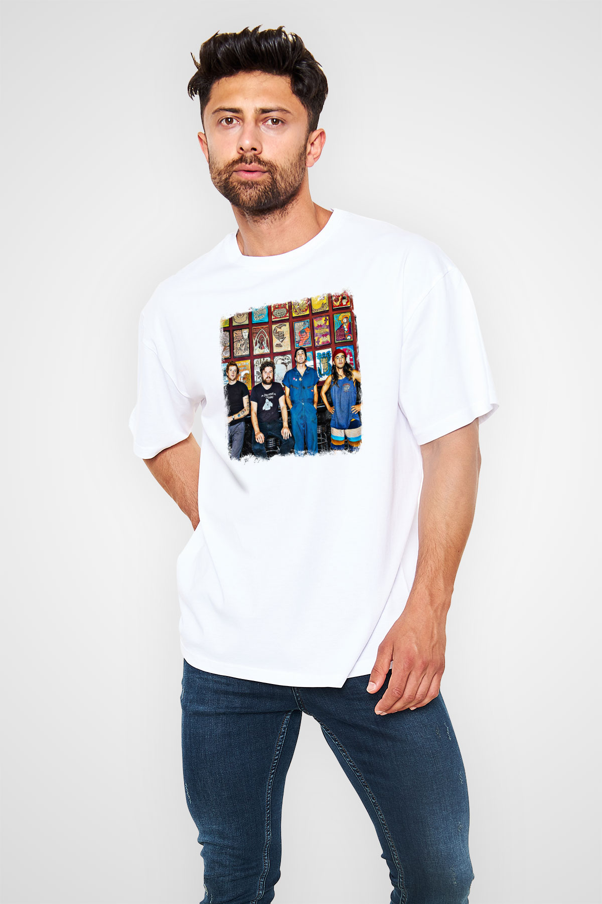 Fidlar Baskılı Unisex Beyaz Oversize Tişört