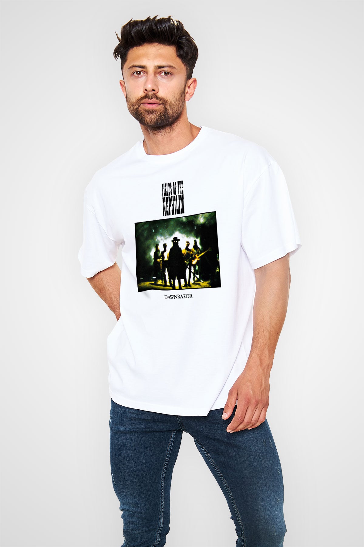 Fields of the Nephilim Baskılı Unisex Beyaz Oversize Tişört