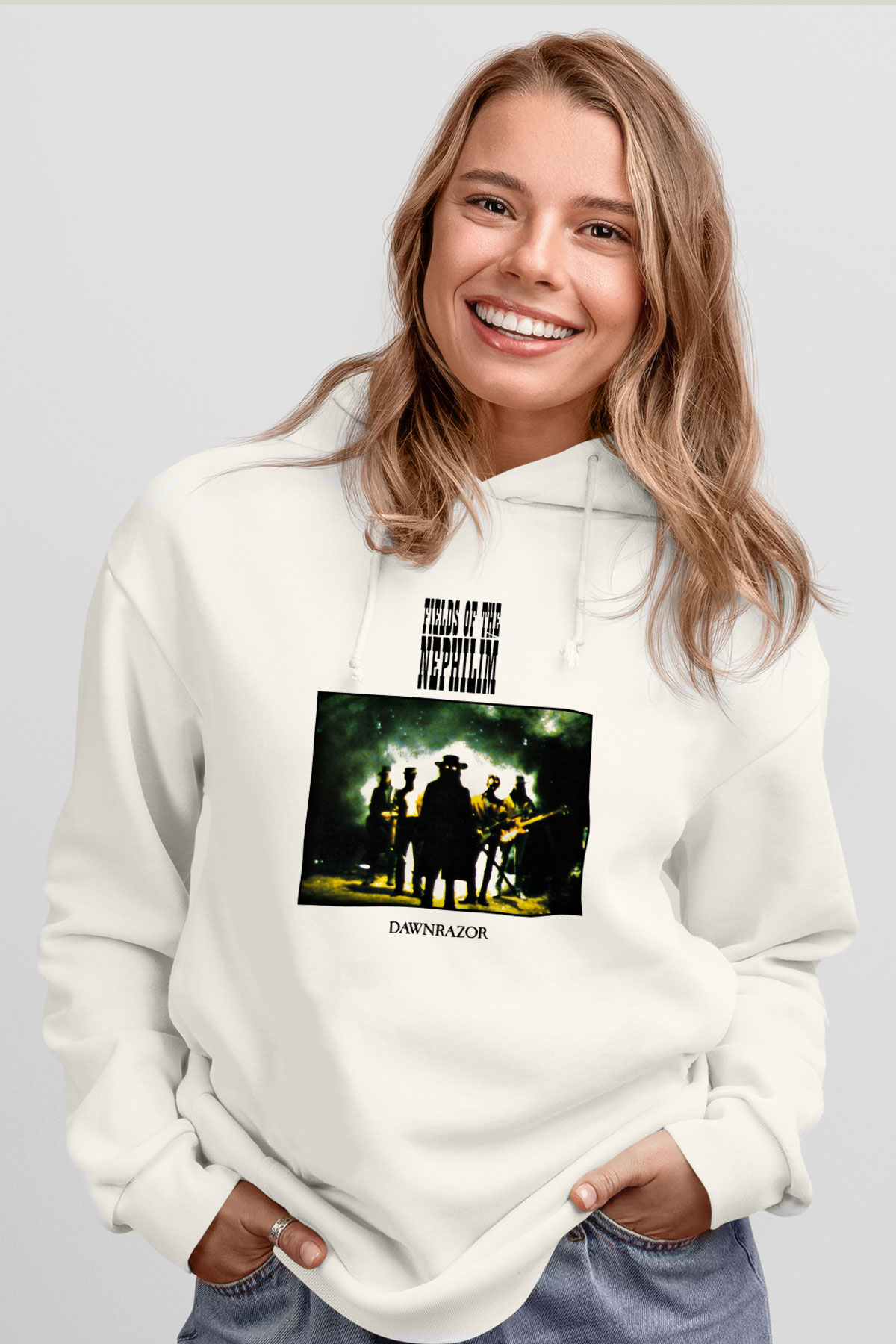 Fields of the Nephilim Baskılı Unisex Beyaz Hoodie