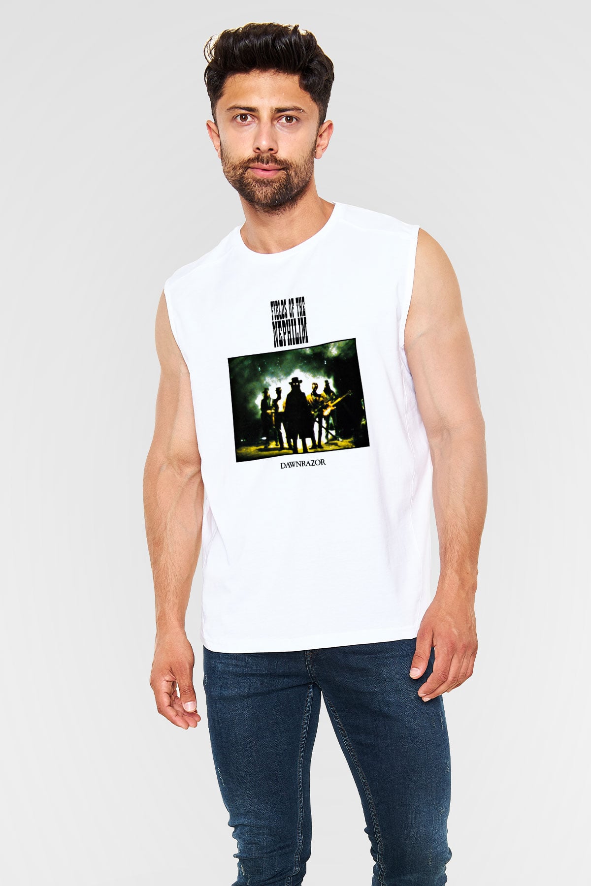 Fields of the Nephilim Baskılı Unisex Beyaz Kolsuz Tişört
