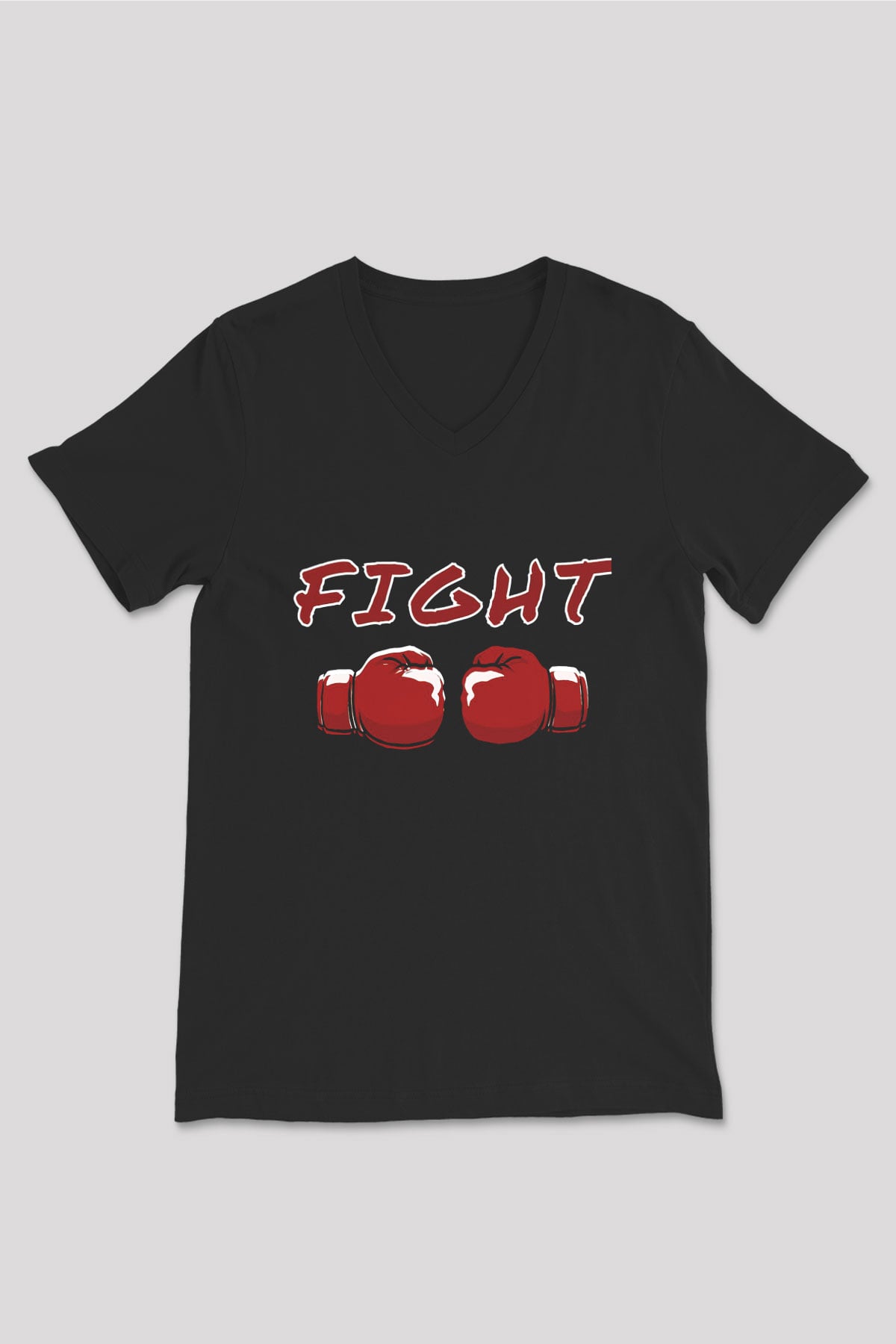 Fight Baskılı Unisex Siyah  V Yaka Tişört
