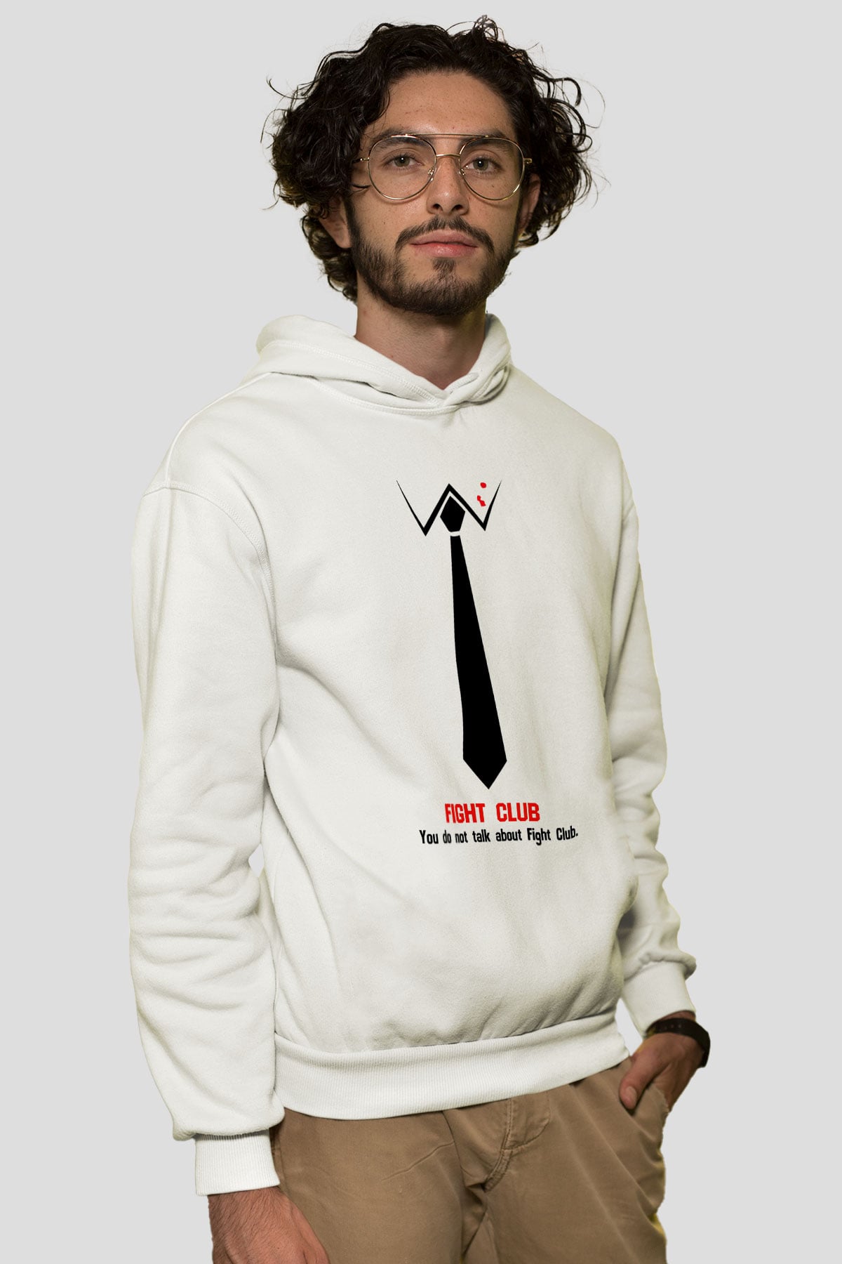 Fight Club Dövüş Klubü Beyaz Unisex Kapşonlu Sweatshirt