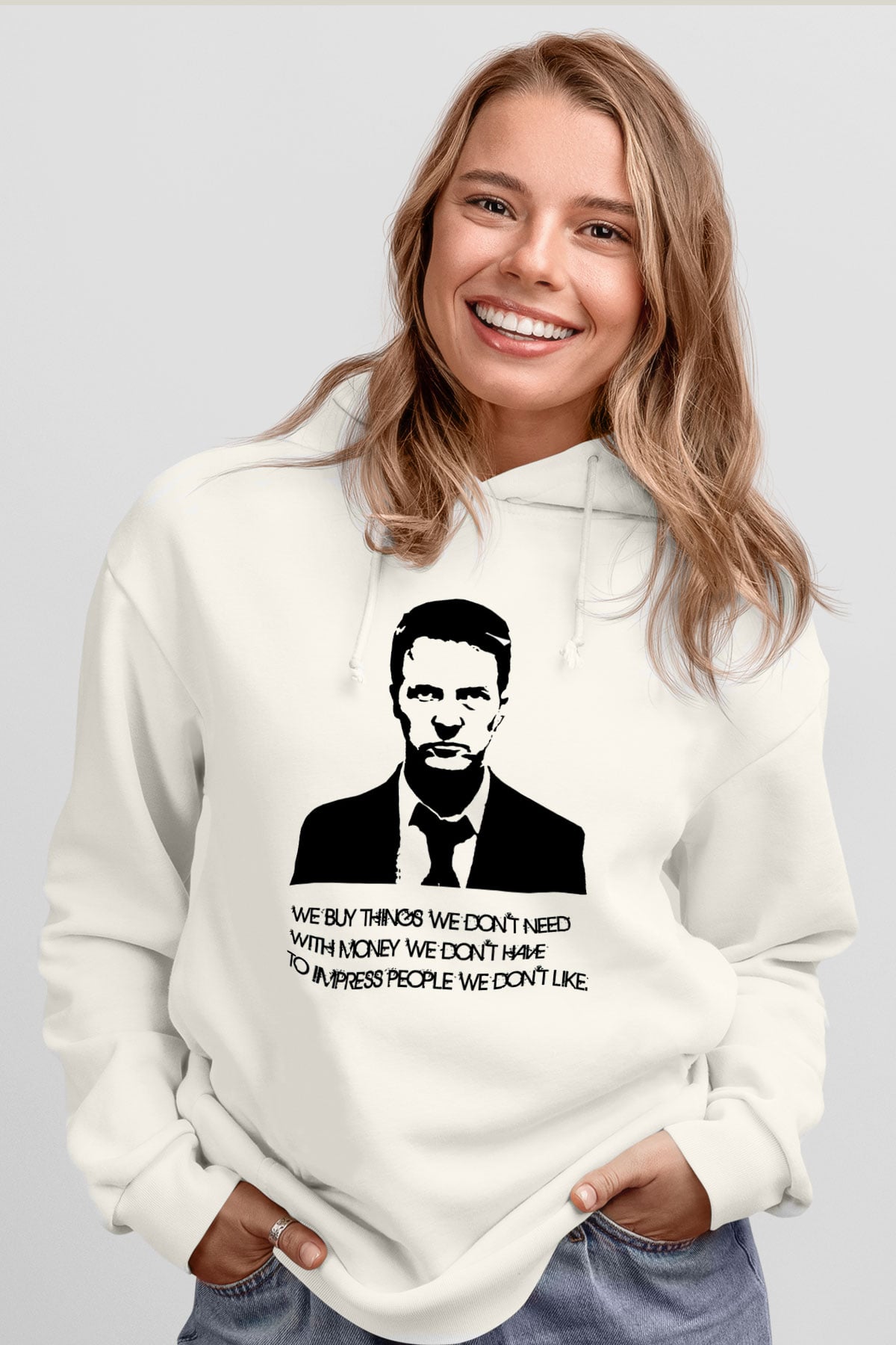 Fight Club Dövüş Klubü Beyaz Unisex Kapşonlu Sweatshirt