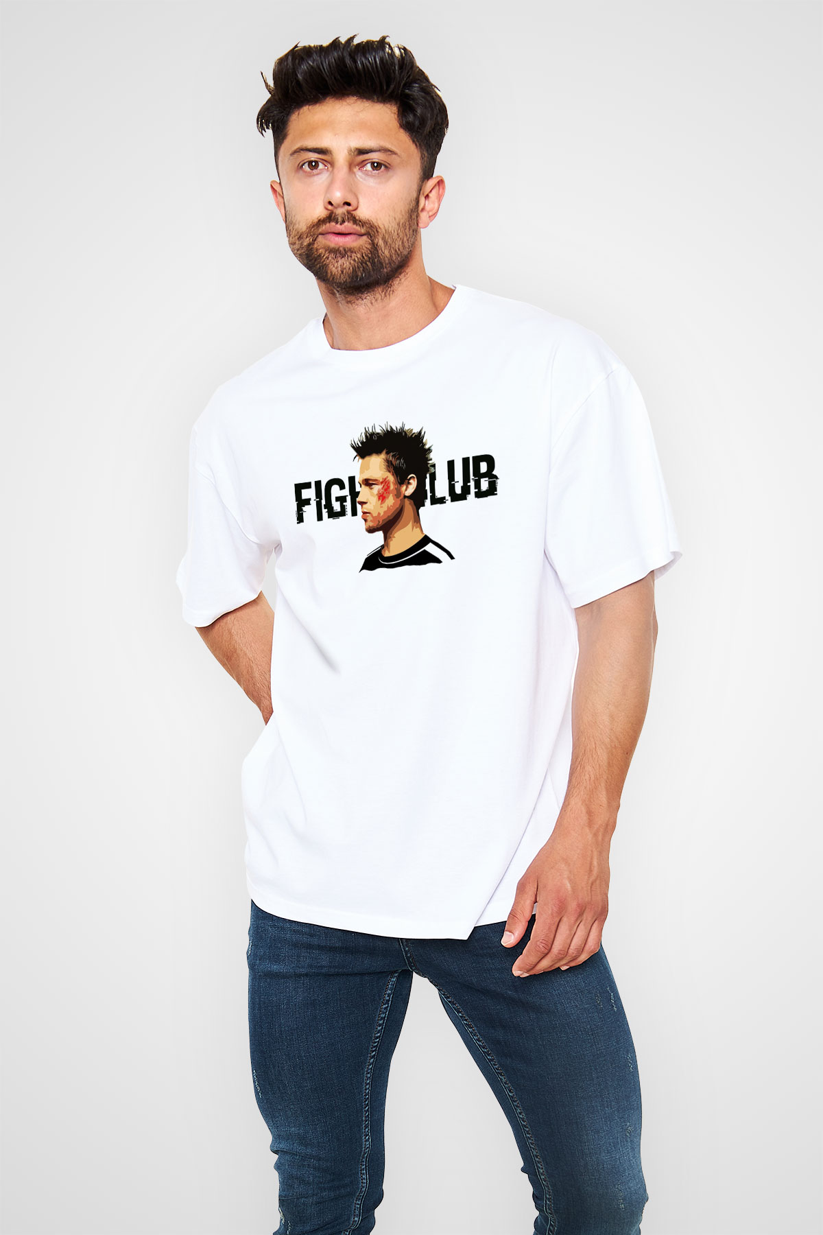 Fight Club Dövüş Klubü Beyaz Unisex Oversize Tişört