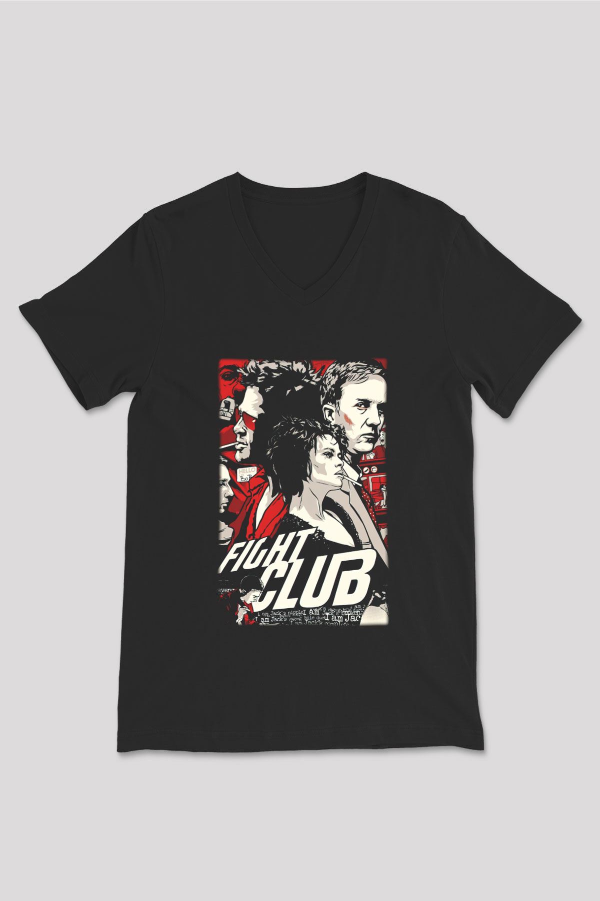 Fight Club Dövüş Klubü Siyah Unisex V Yaka Tişört