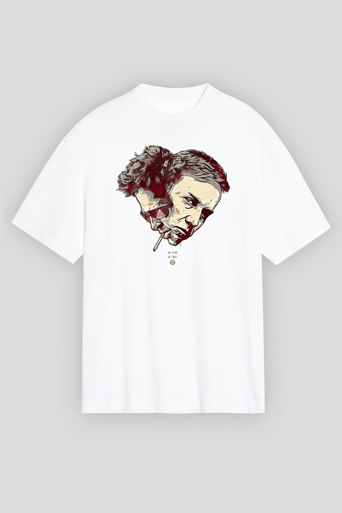Fight Club (Tyler Durden) Baskılı Beyaz Unisex Oversize Tişört - Tshirt