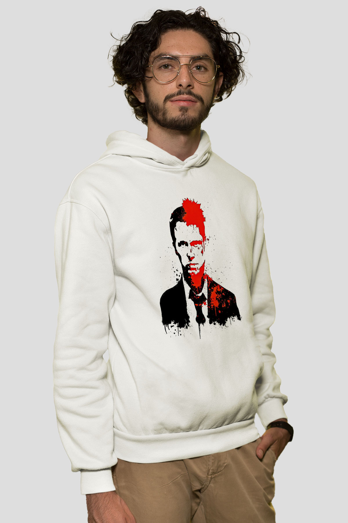 Fight Club (Tyler Durden) Baskılı Beyaz Unisex Hoodie