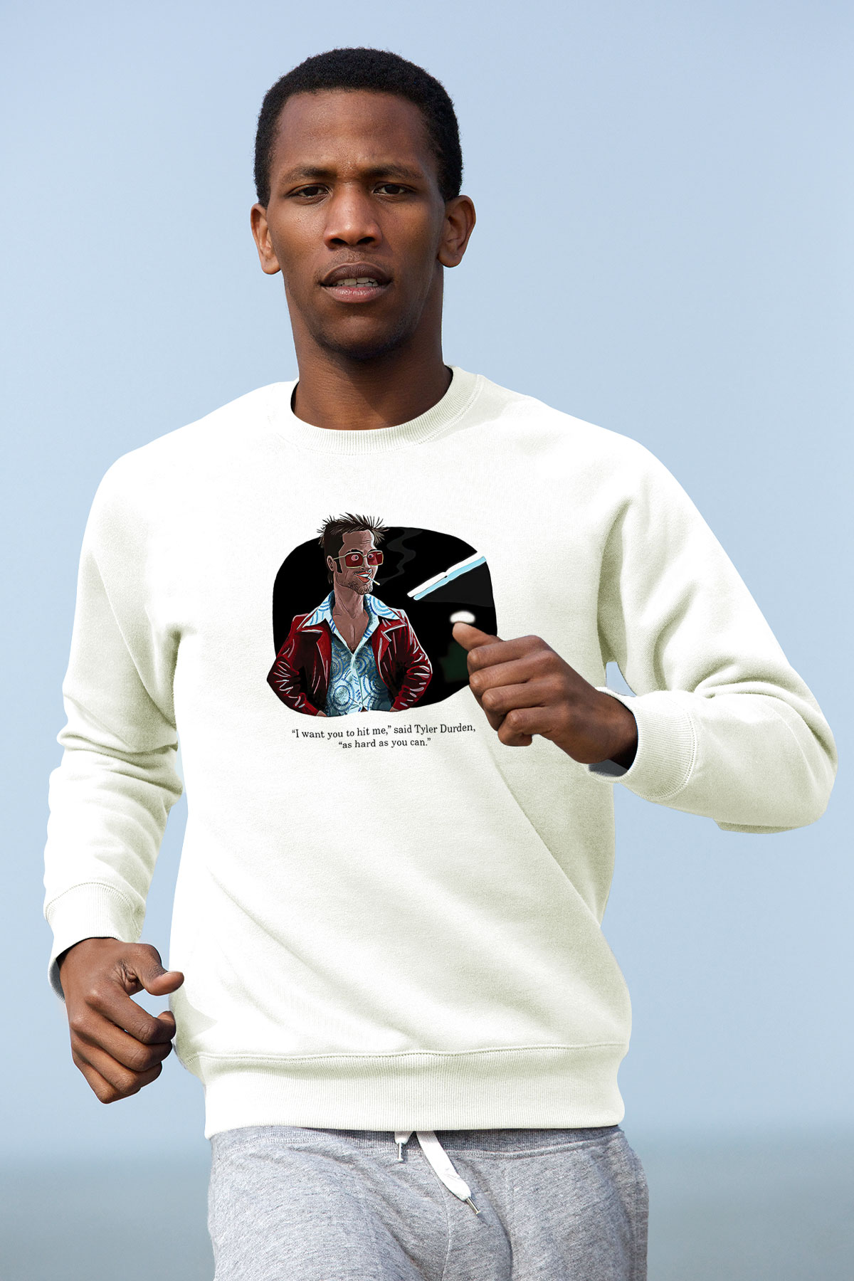 Fight Club (Tyler Durden) Baskılı Beyaz Unisex Sweatshirt