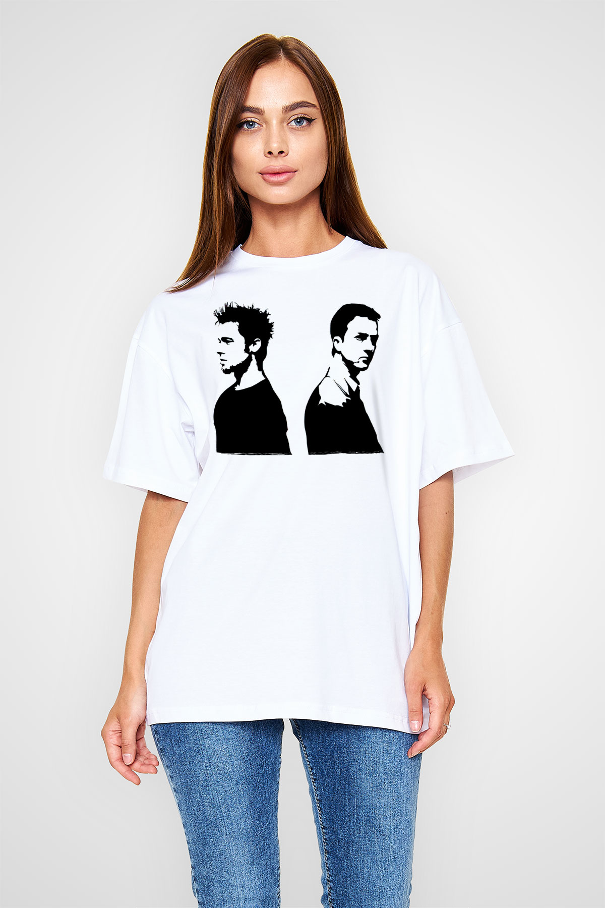 Fight Club (Tyler Durden) Baskılı Beyaz Unisex Oversize Tişört - Tshirt