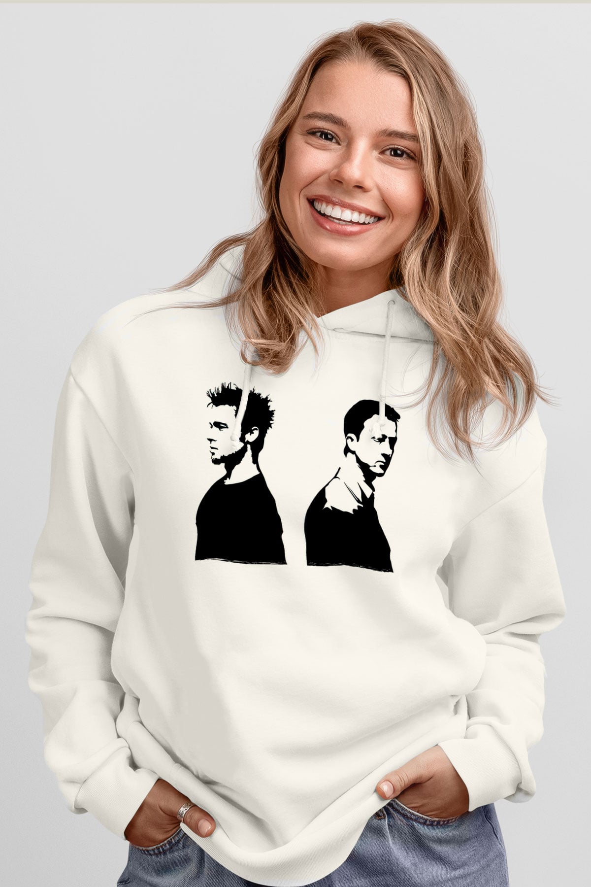 Fight Club (Tyler Durden) Baskılı Beyaz Unisex Hoodie