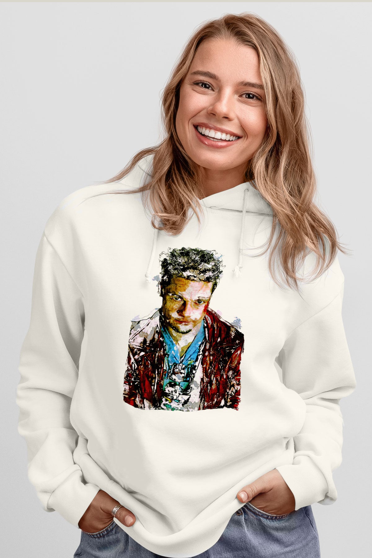 Fight Club (Tyler Durden) Baskılı Beyaz Unisex Hoodie