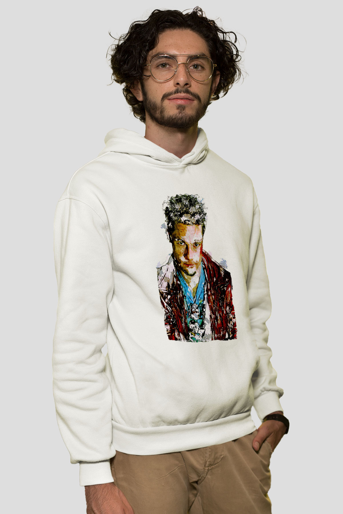 Fight Club (Tyler Durden) Baskılı Beyaz Unisex Hoodie