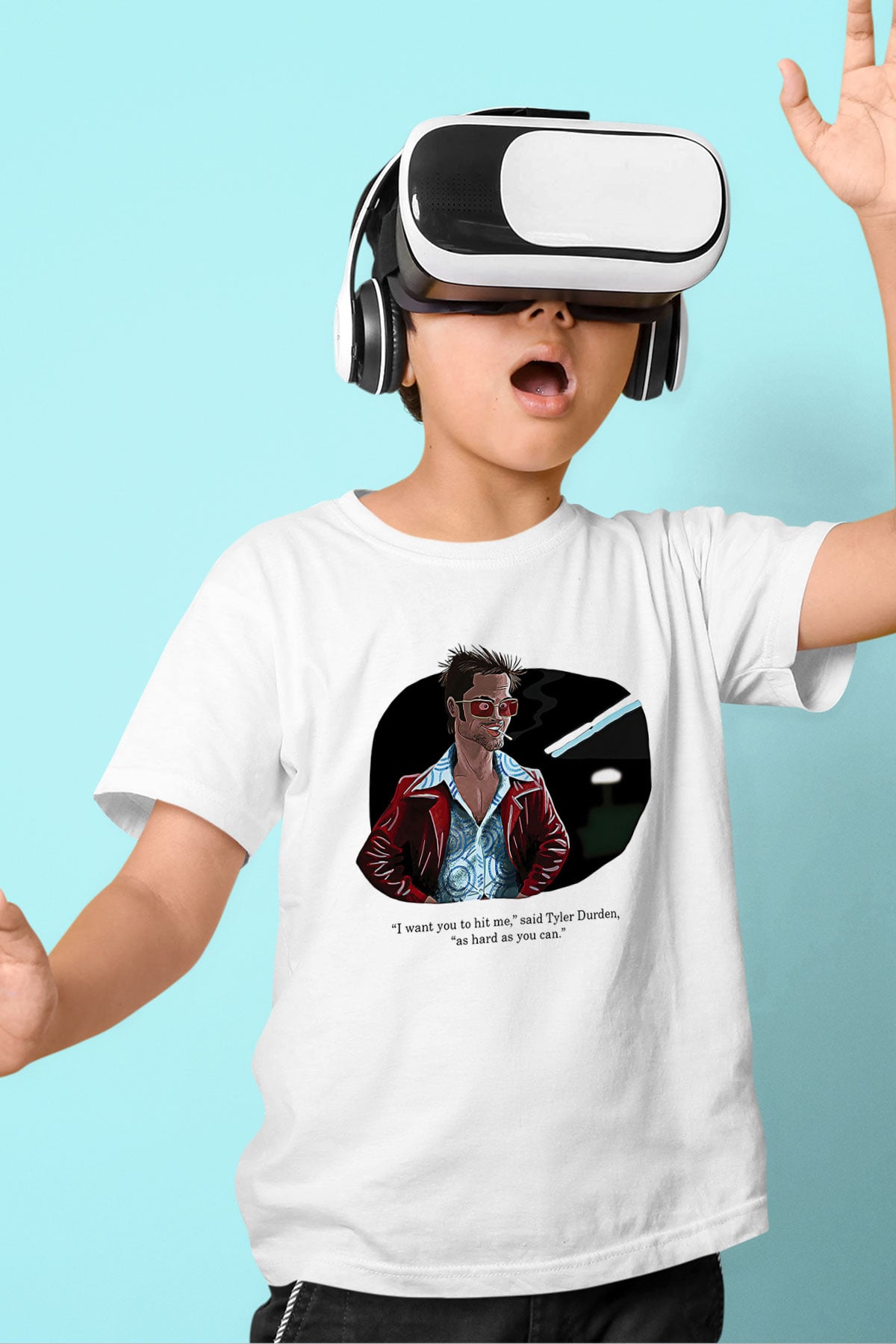 Fight Club (Tyler Durden) Baskılı Beyaz Unisex Beyaz Çocuk Tişört - Tshirt