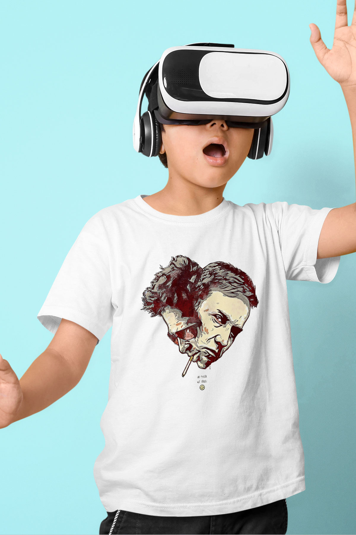 Fight Club (Tyler Durden) Baskılı Beyaz Unisex Beyaz Çocuk Tişört - Tshirt